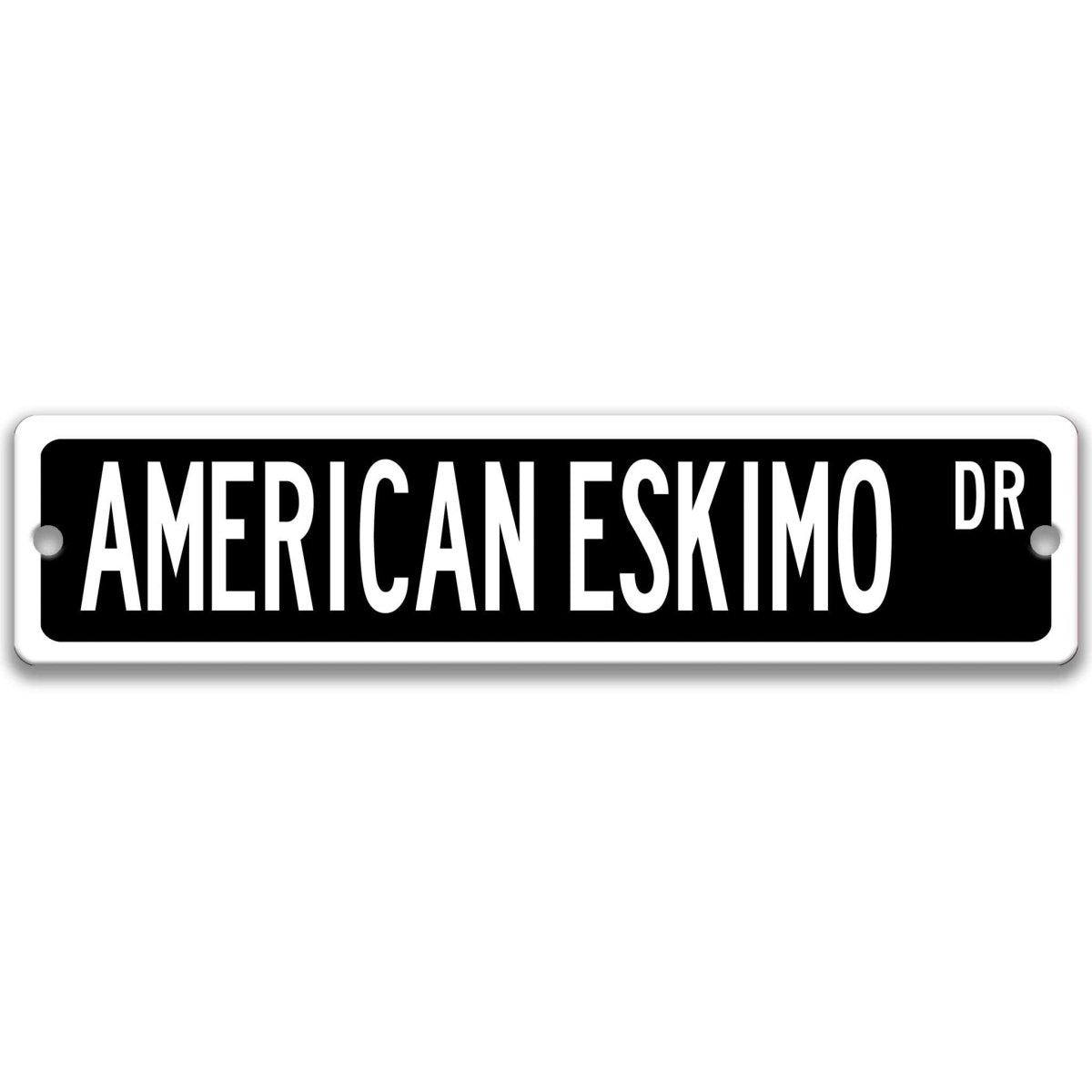 Yellow American Eskimo DR aluminum street sign with black lettering