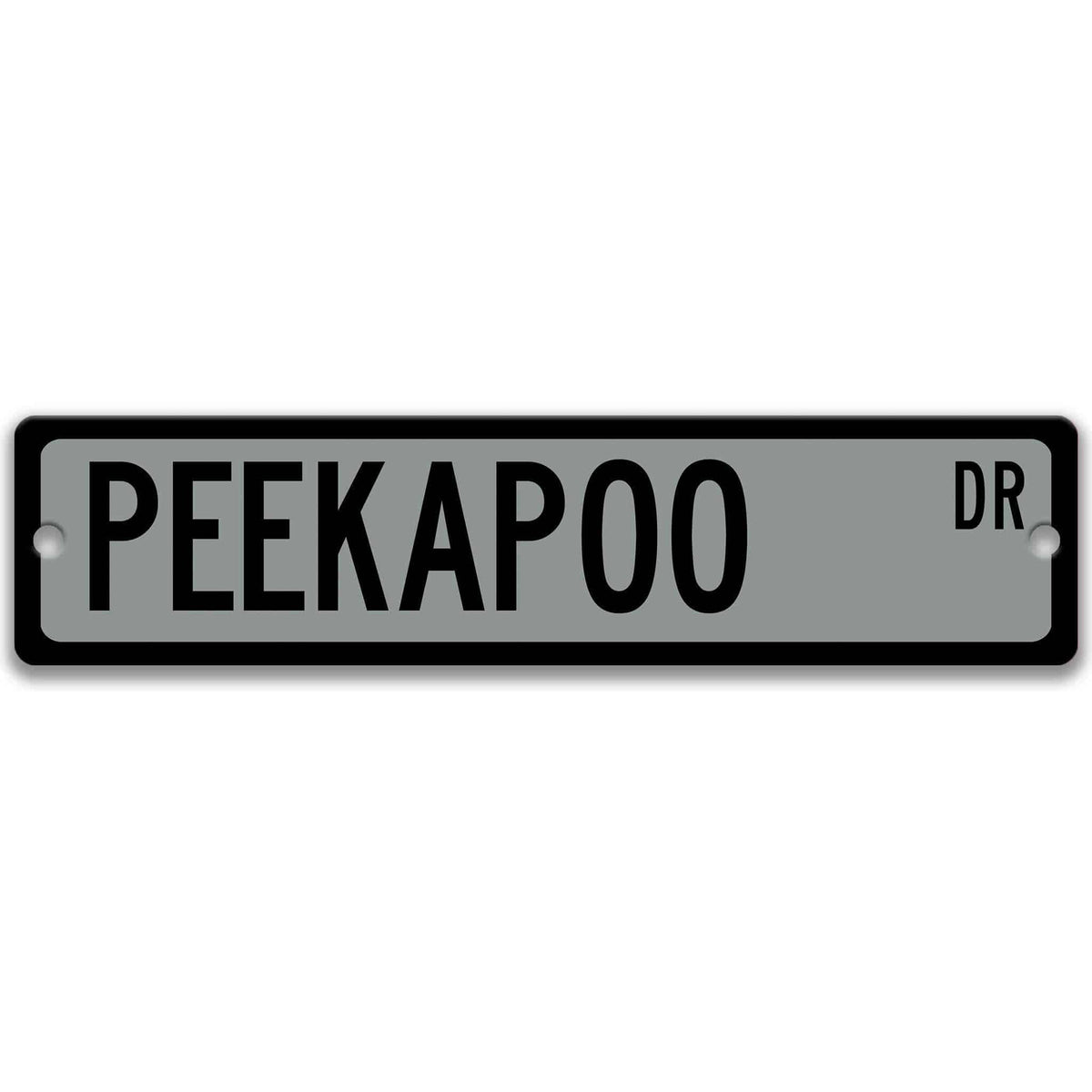 Blue Peekapoo DR aluminum street sign with white lettering