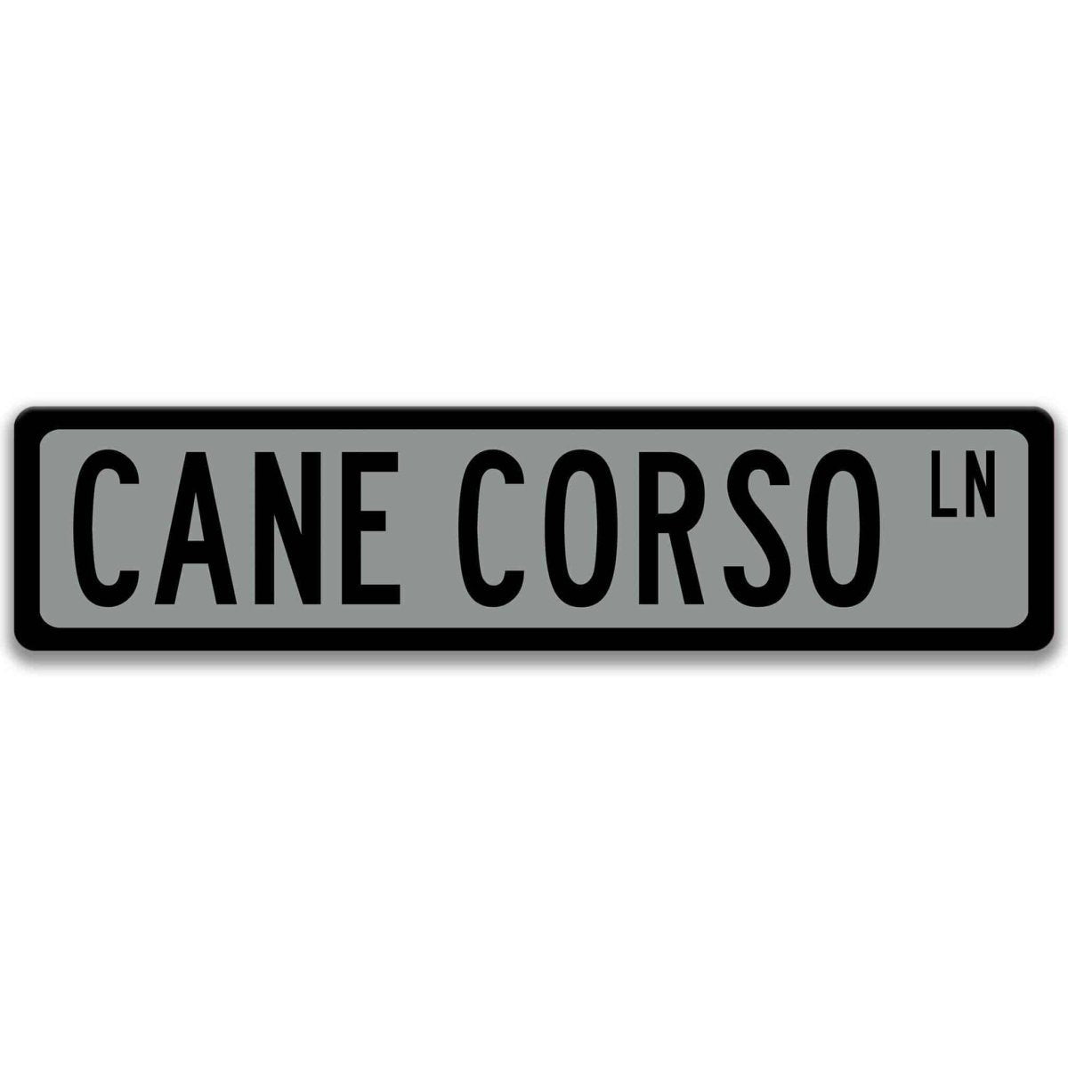 Gray Cane Corso DR aluminum street sign with black lettering