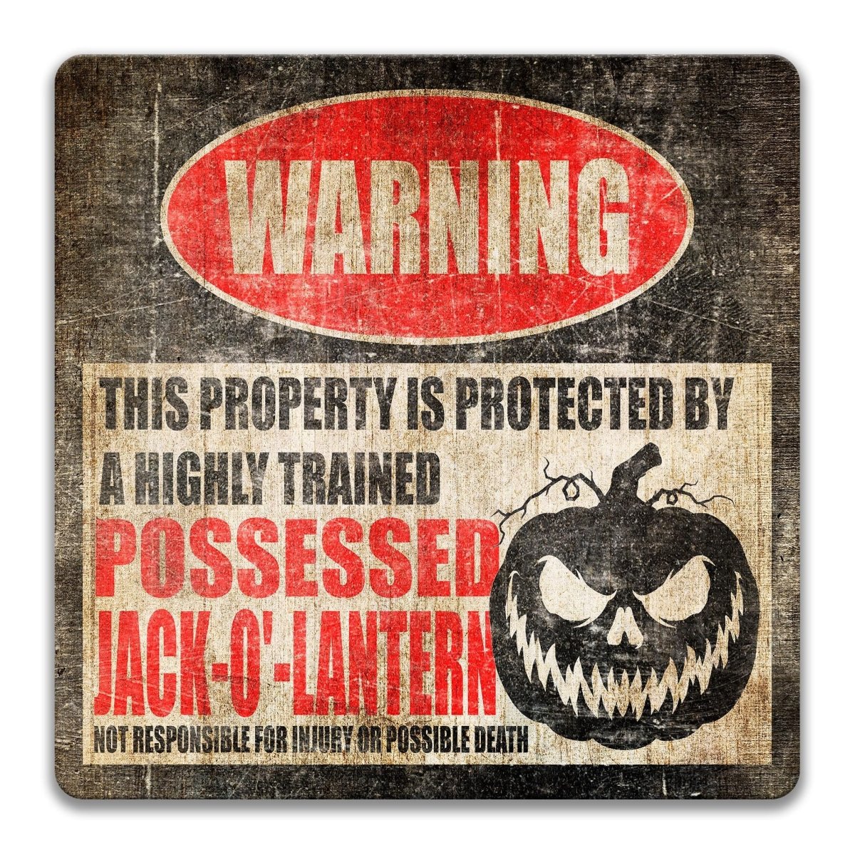 Possessed Jack O Lantern Halloween warning sign, fourth view