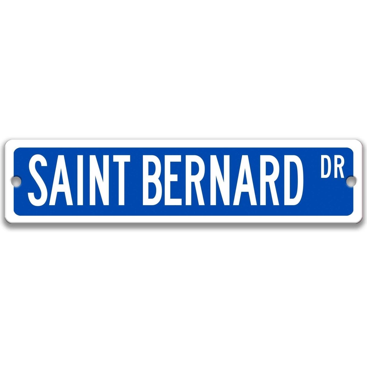 Red Saint Bernard DR aluminum street sign with white lettering