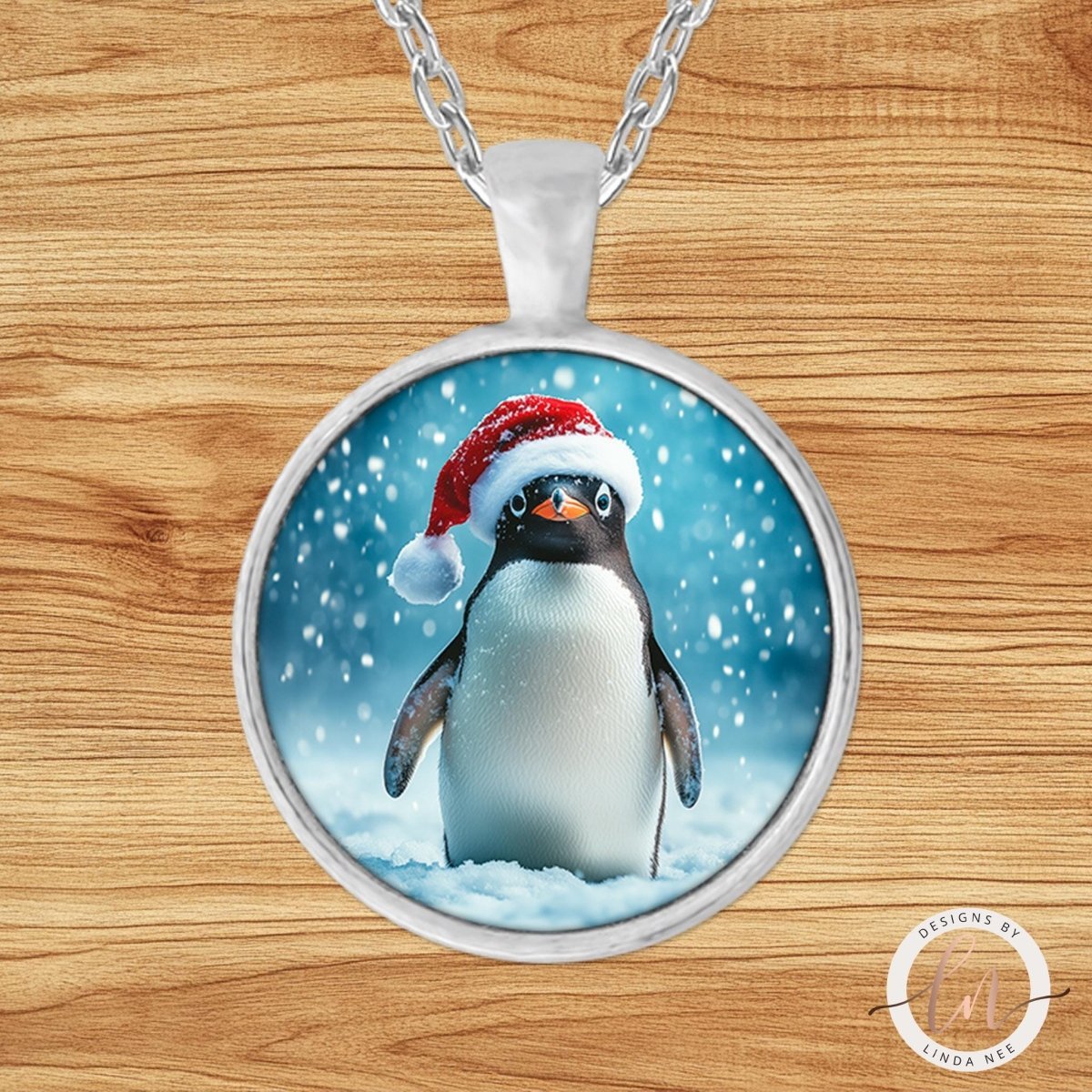 Christmas Penguin Santa Hat Pendant Necklace