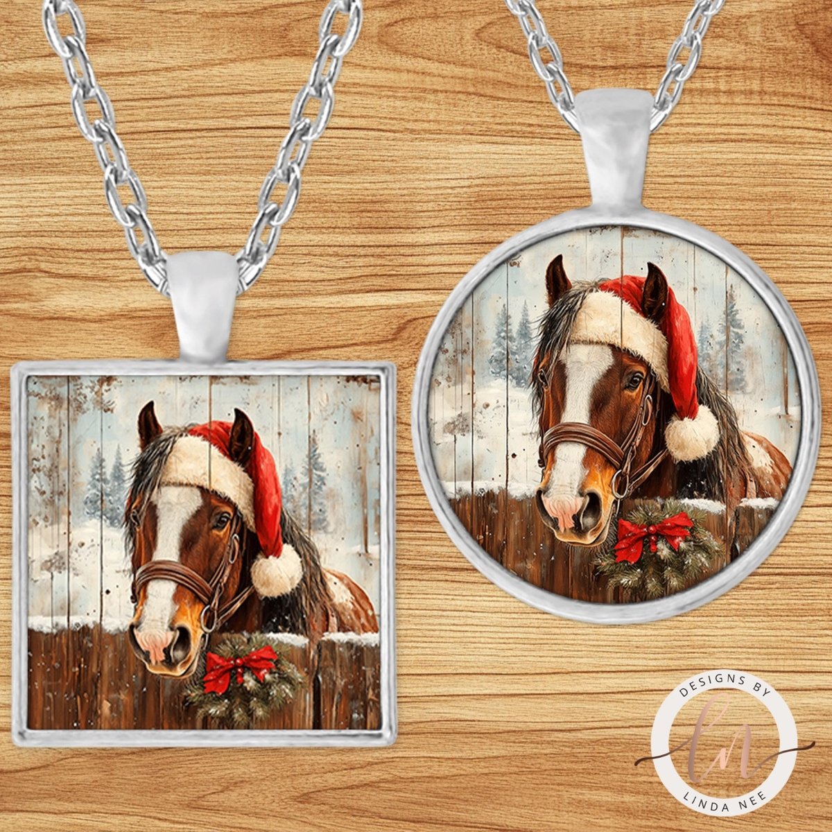 Christmas Horse Santa Hat Pendant Necklace