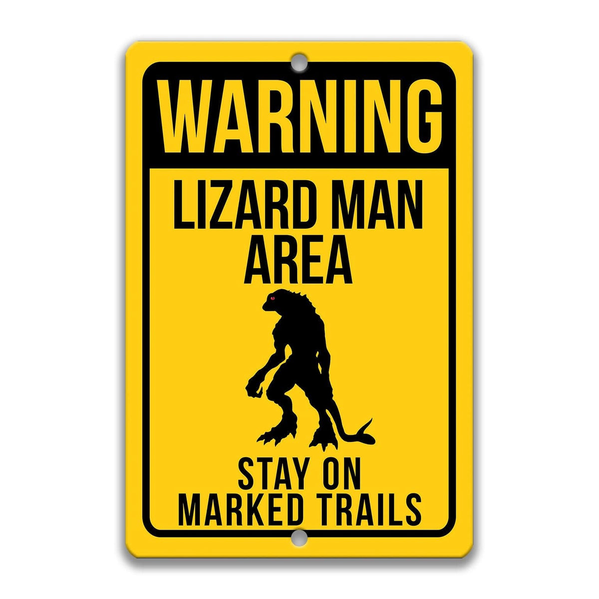 Lizard Man Yellow Warning Metal Sign