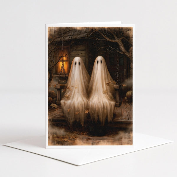 Ghost Couple on Porch Swing Halloween Note Card