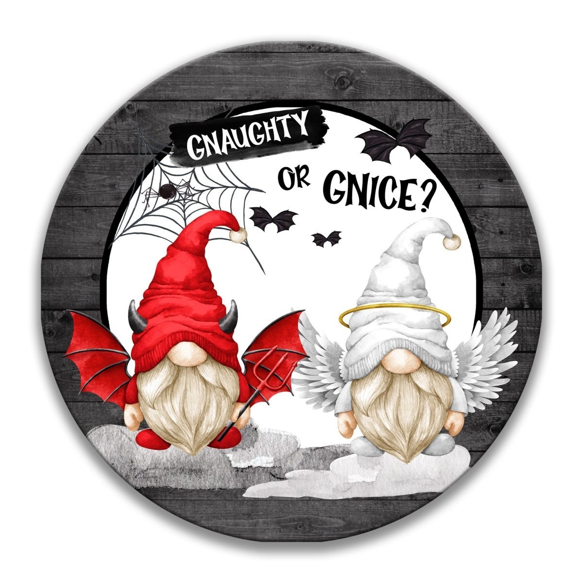 Devil & Angel Gnome Wreath Metal Sign