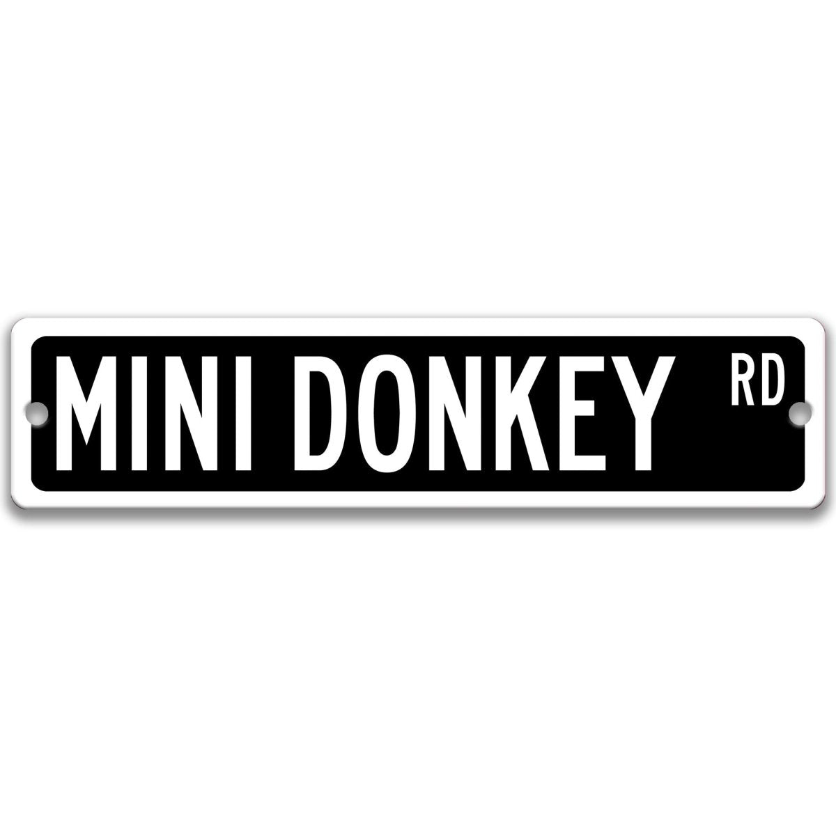 Miniature donkey metal street sign with black donkey silhouette, customizable background color, heavy gauge aluminum