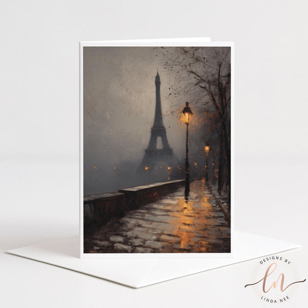 Moody Foggy Paris Eiffel Tower Note Card