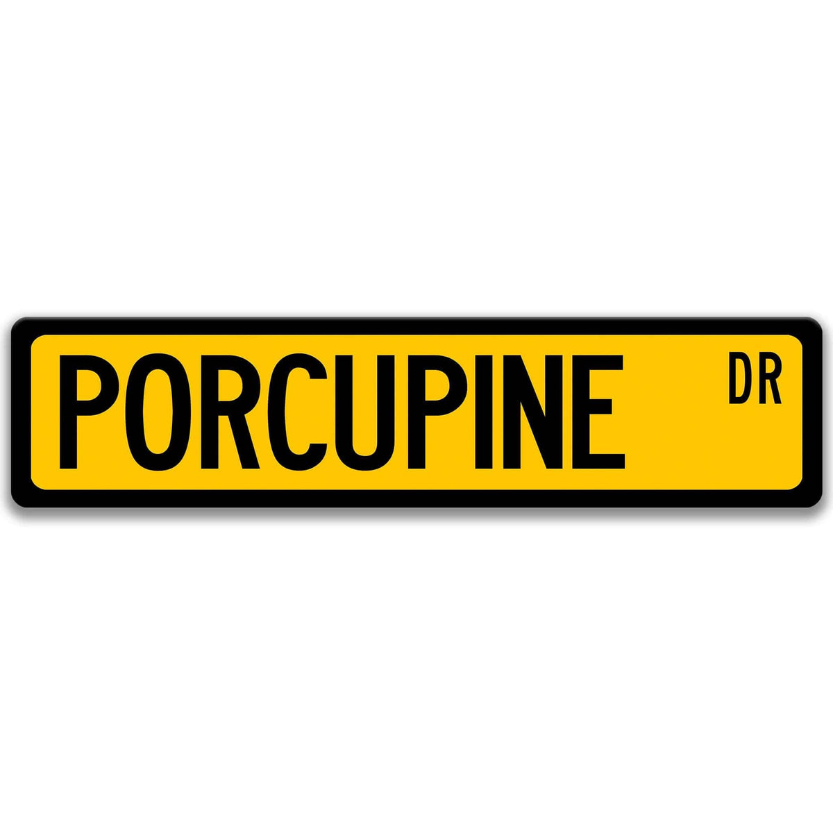 Porcupine metal street sign in yellow background