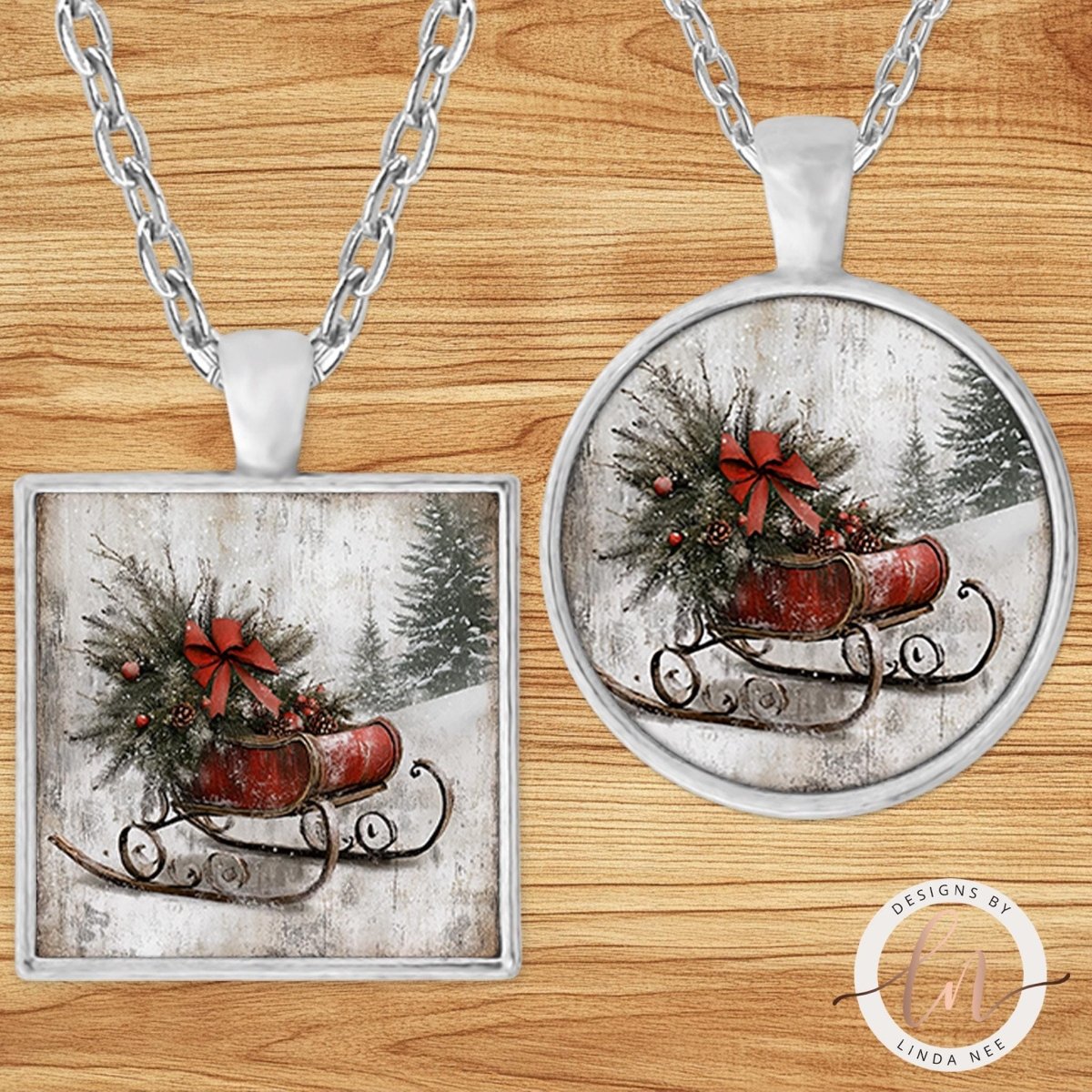 Vintage Red Sled Christmas Pendant Necklace