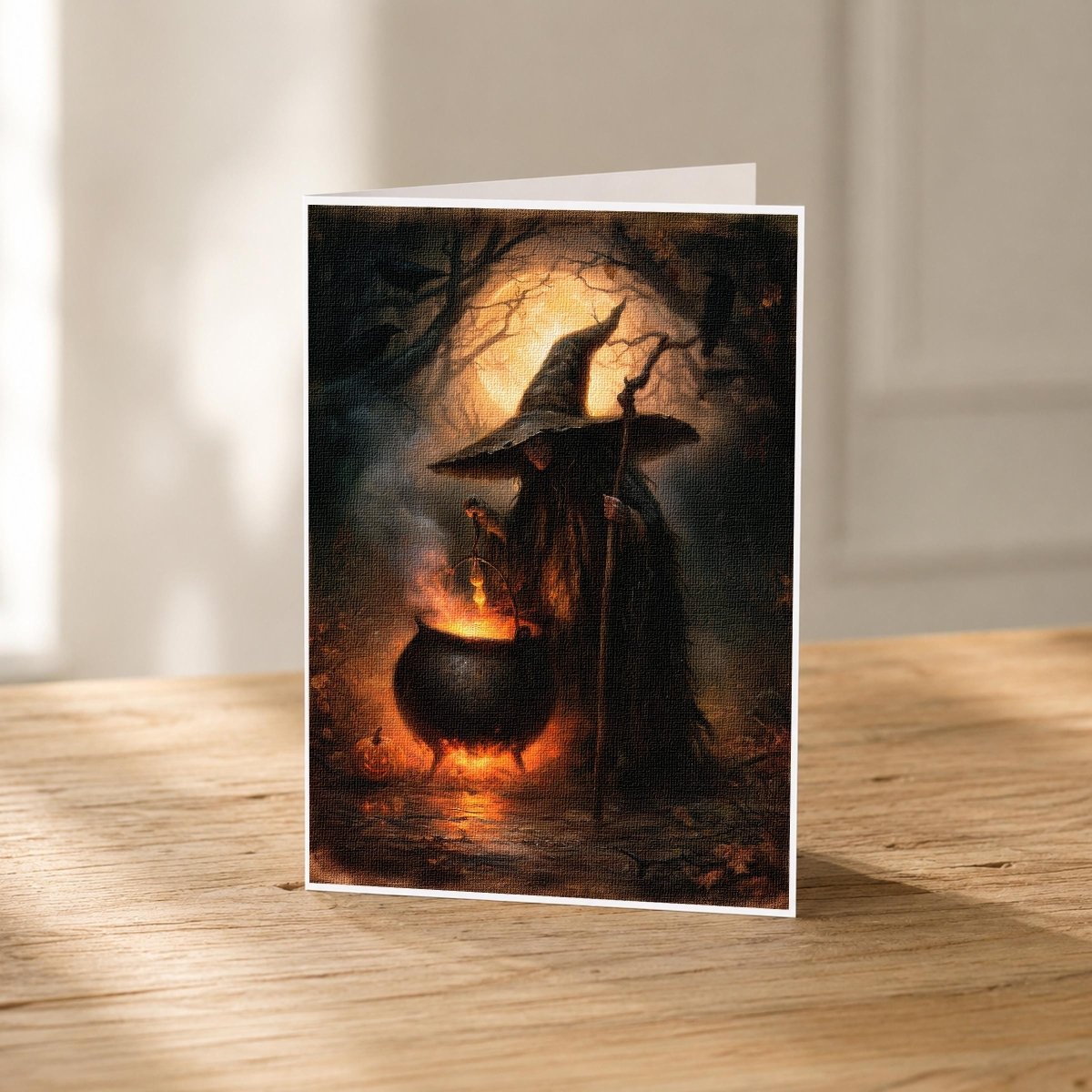 Witch and cauldron 5x7 Halloween note card front
