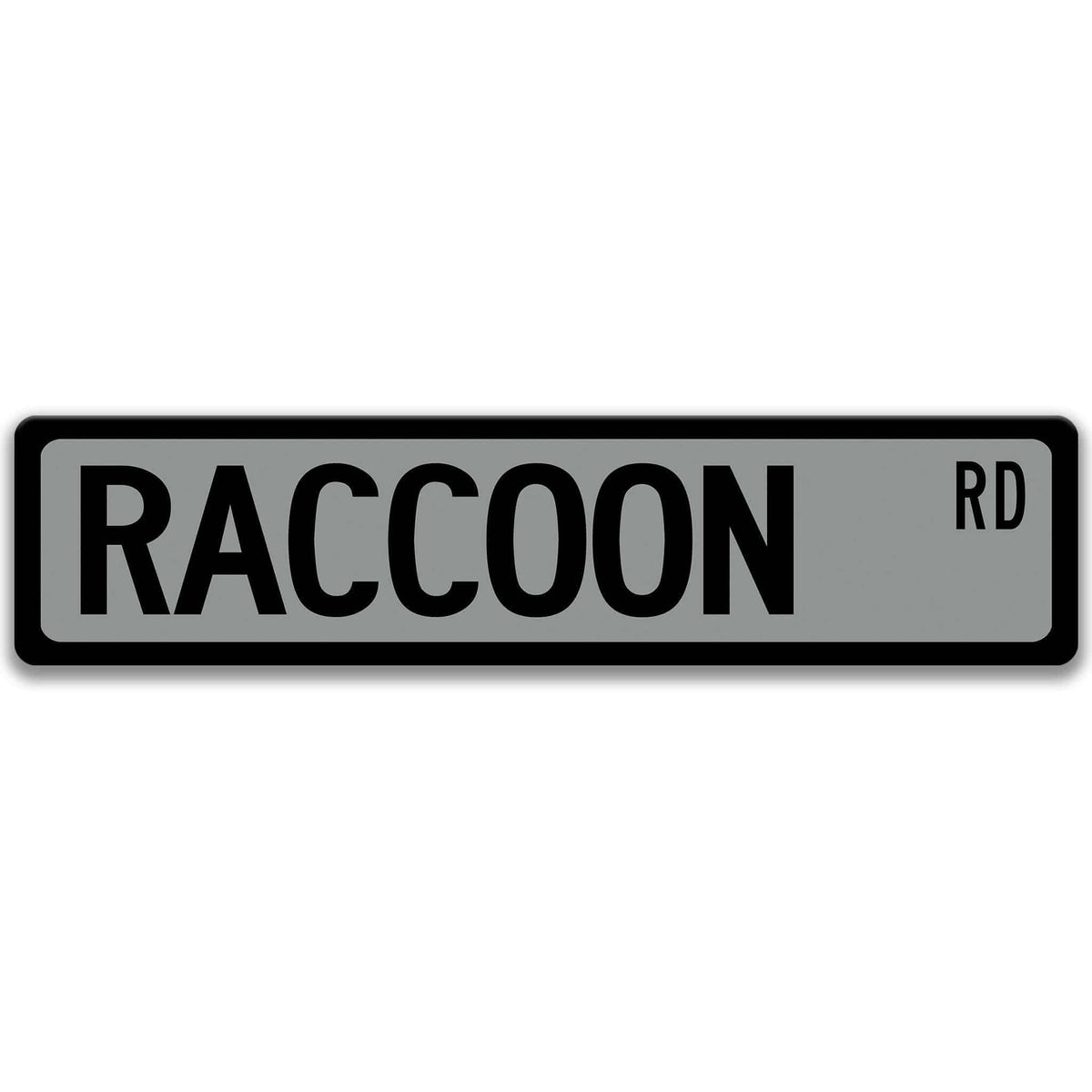 Raccoon metal street sign in gray background