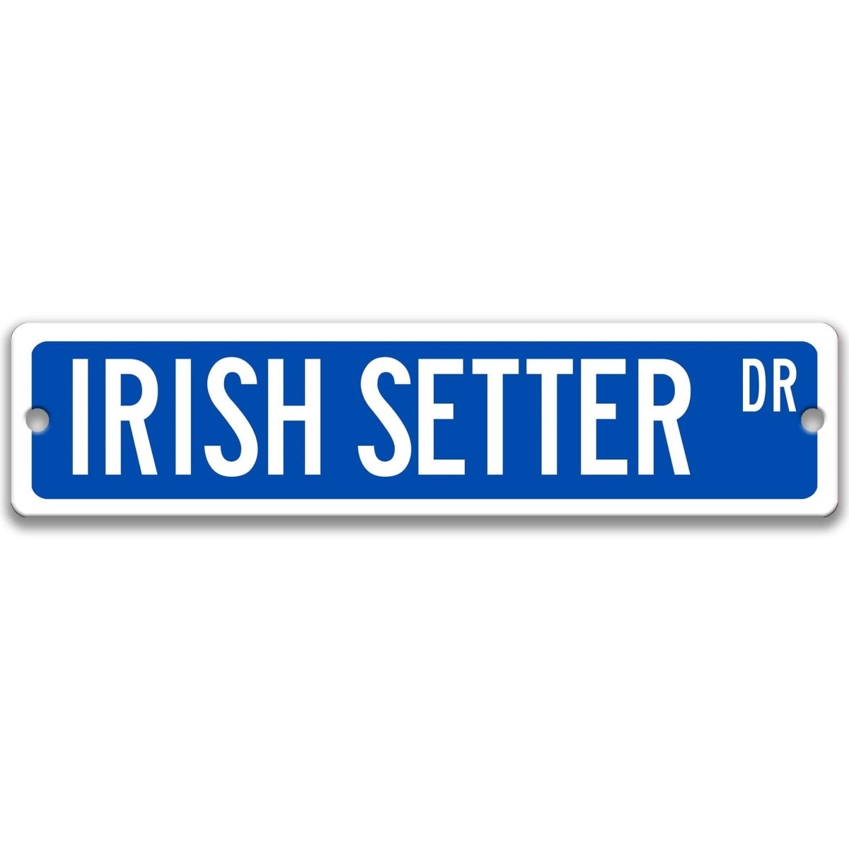 Blue Irish Setter DR aluminum street sign with white lettering