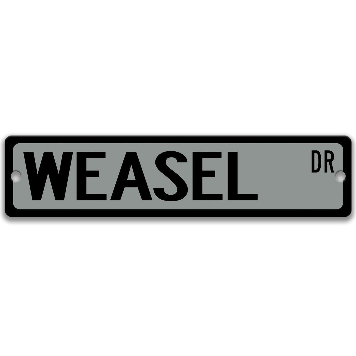 Weasel metal street sign in gray background