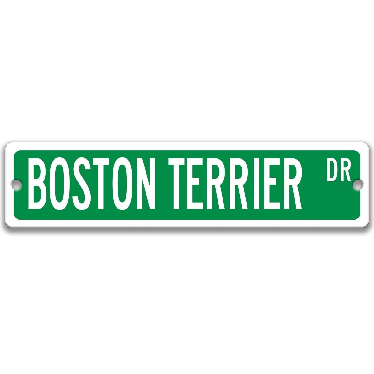 Gray Boston Terrier DR aluminum street sign with black lettering