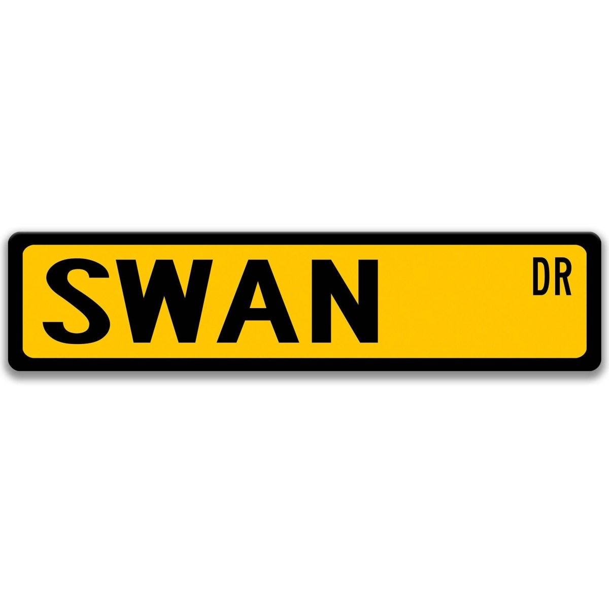 Swan metal street sign, close-up of the printed aluminum surface and mounting holes