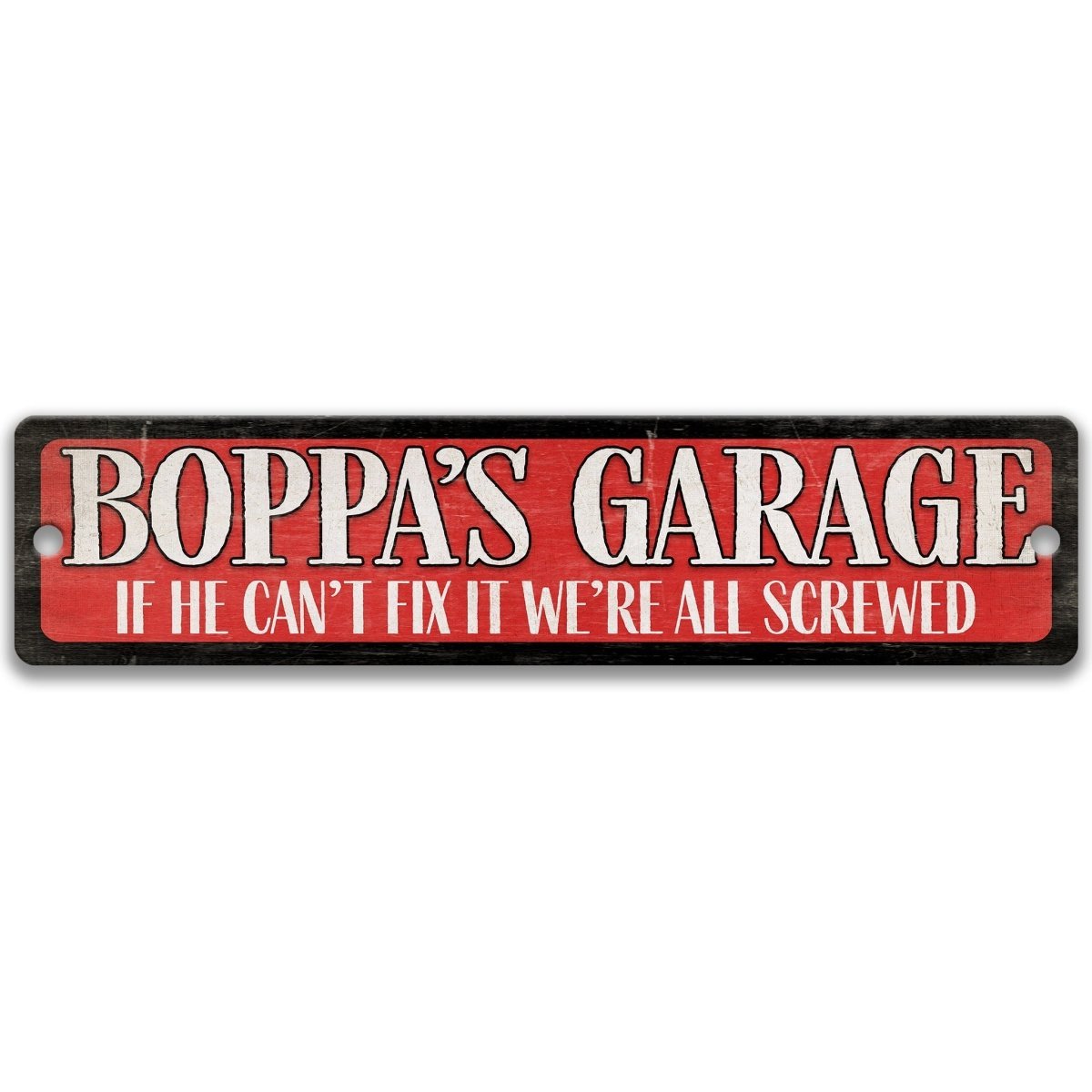 a sign with the text "BOppa's Garage" in bold, red letters.