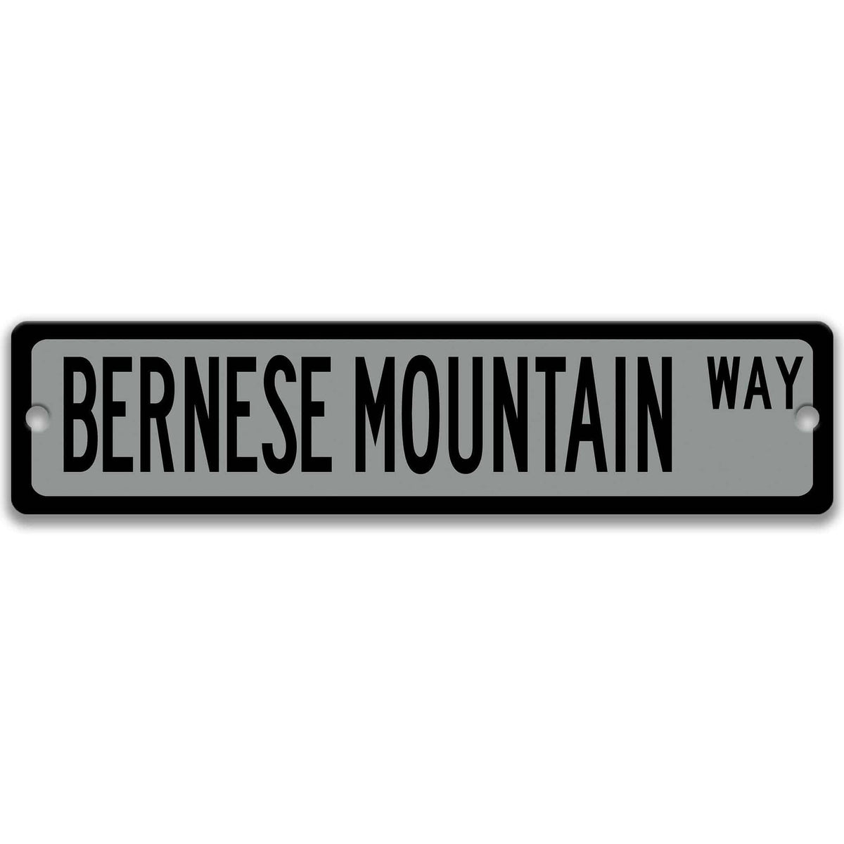 Gray Bernese Mountain Dog DR aluminum street sign with black lettering