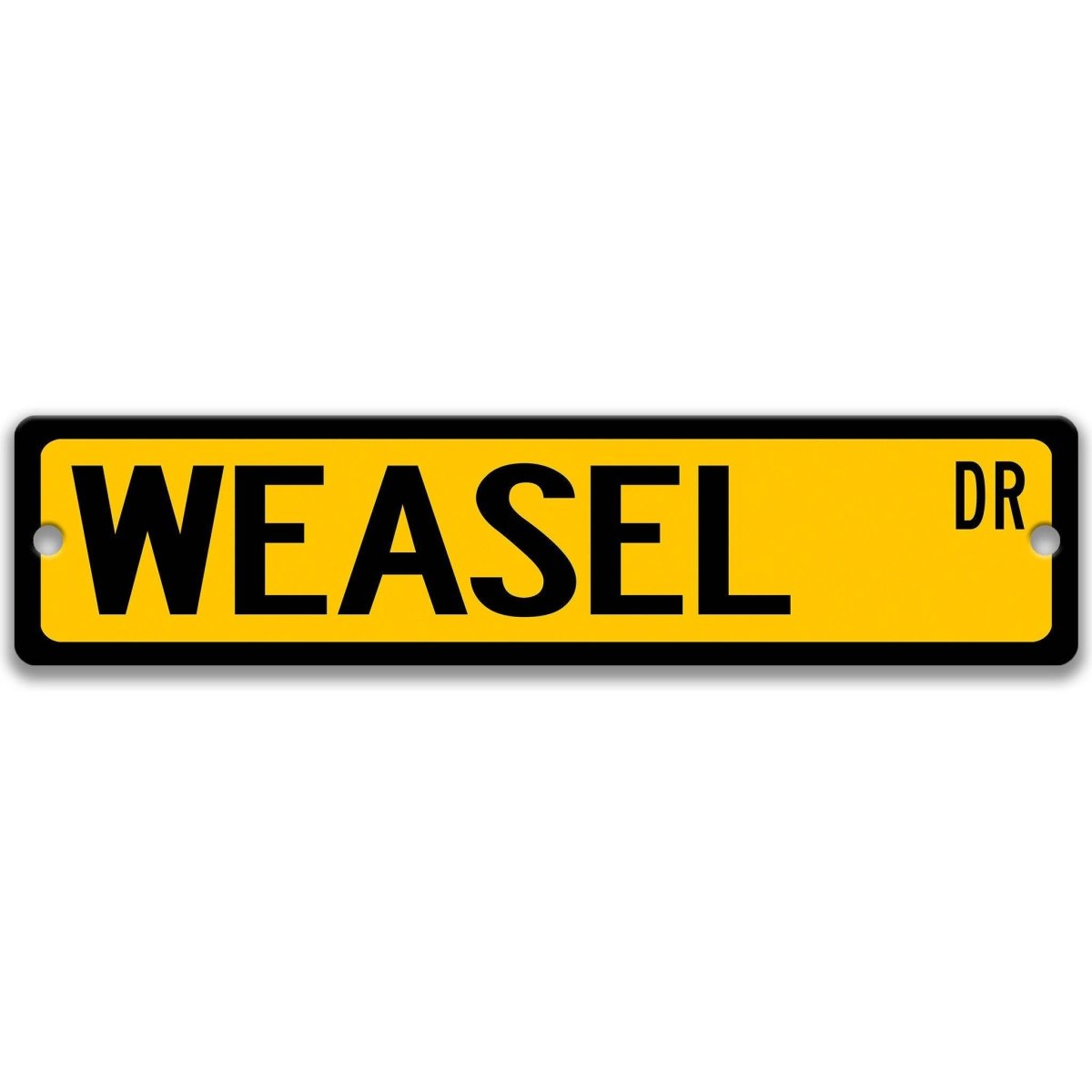 Weasel metal street sign in yellow background