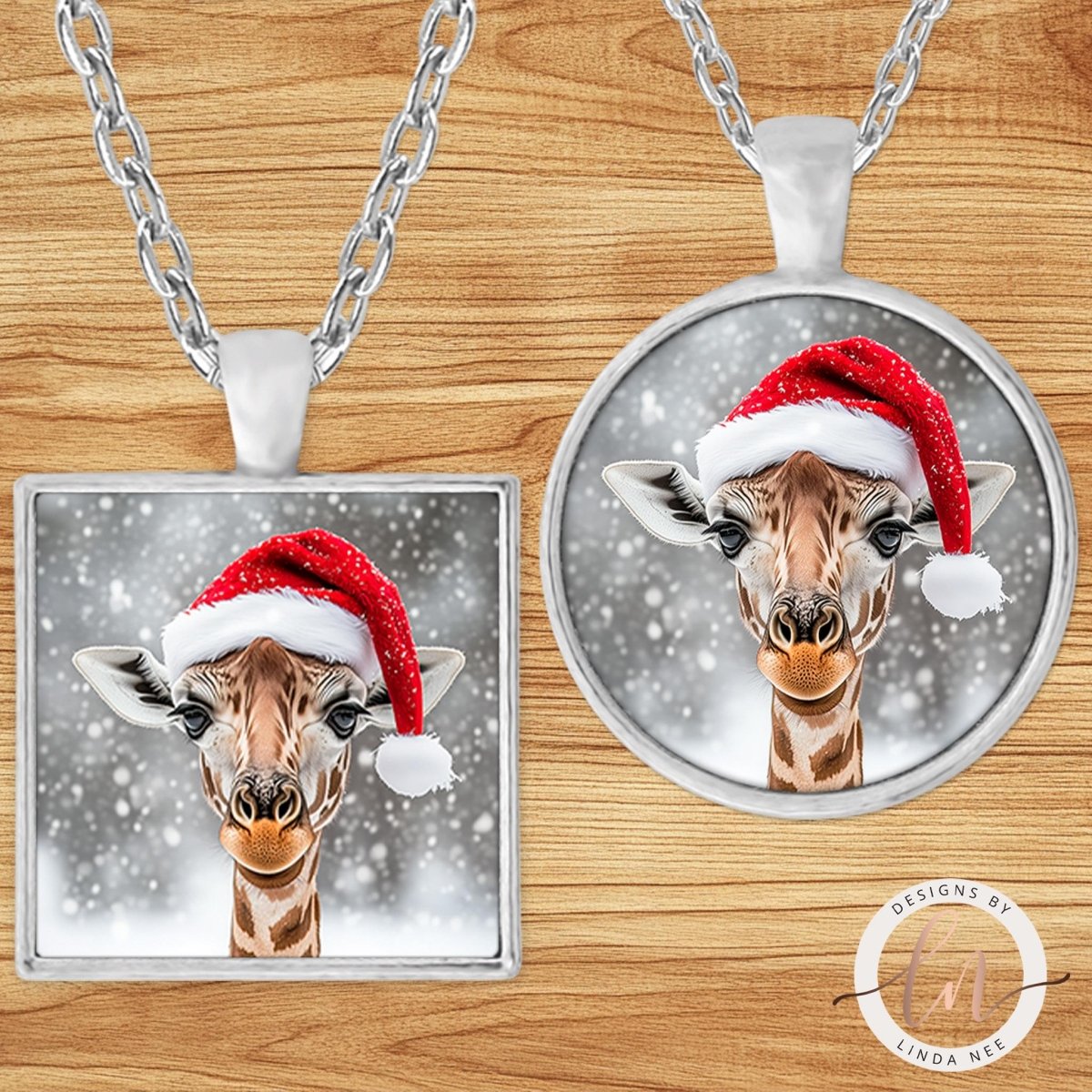 Christmas Giraffe Santa Hat Pendant Necklace