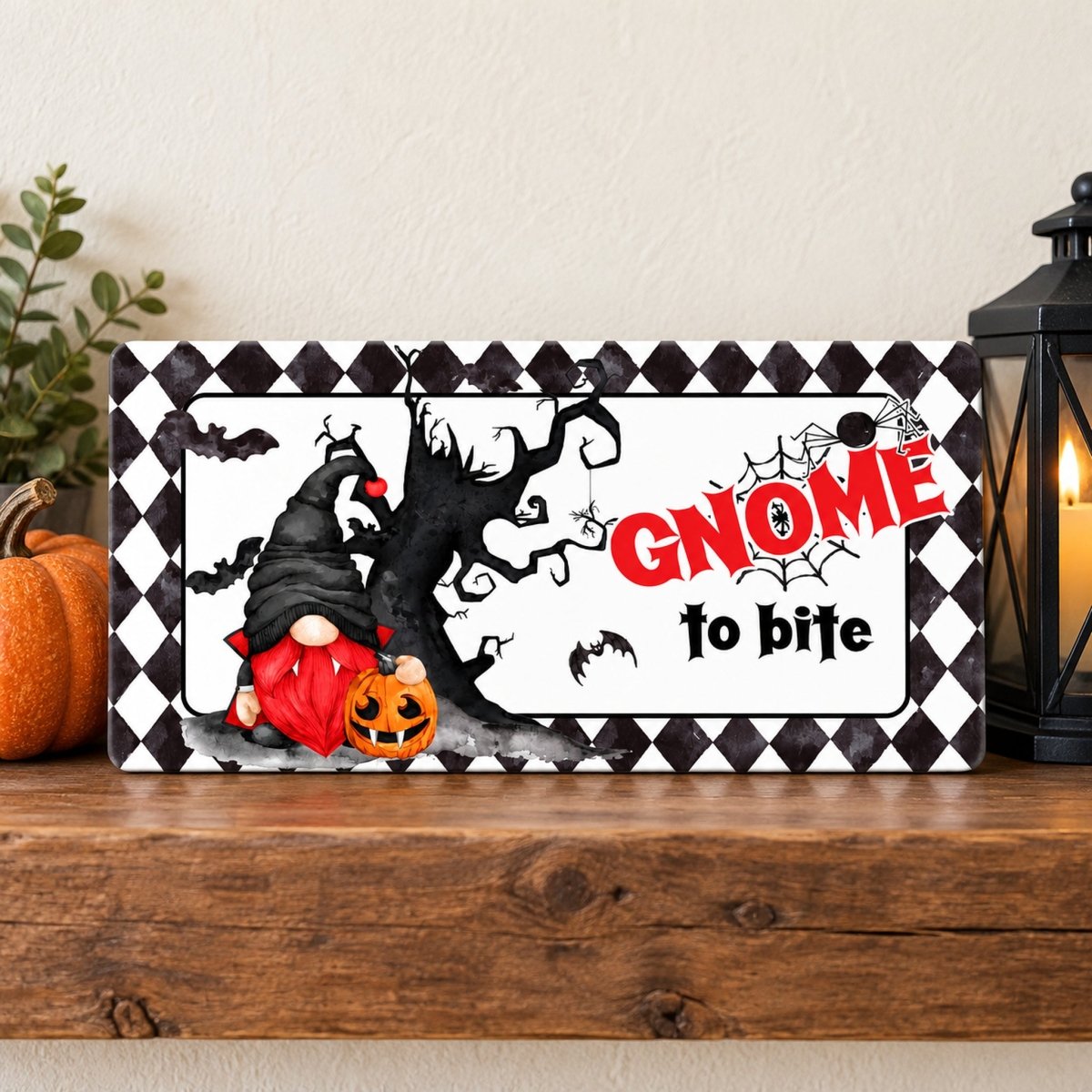 Close view of the Gnome to Bite sign artwork