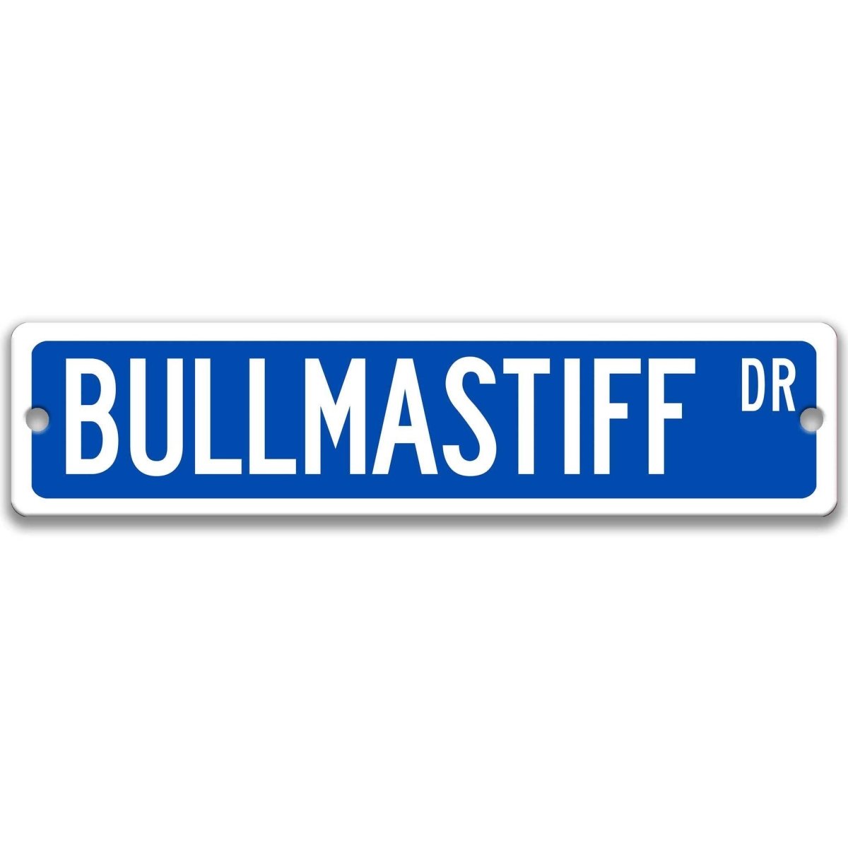 Red Bullmastiff DR aluminum street sign with white lettering