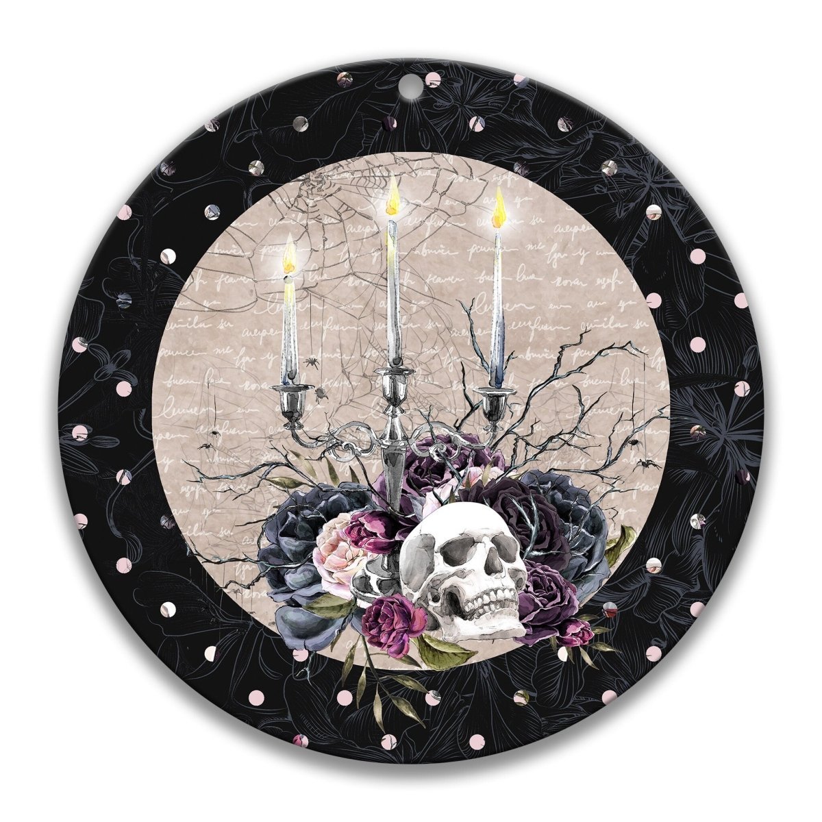 Skull Candelabra Halloween Wreath Sign