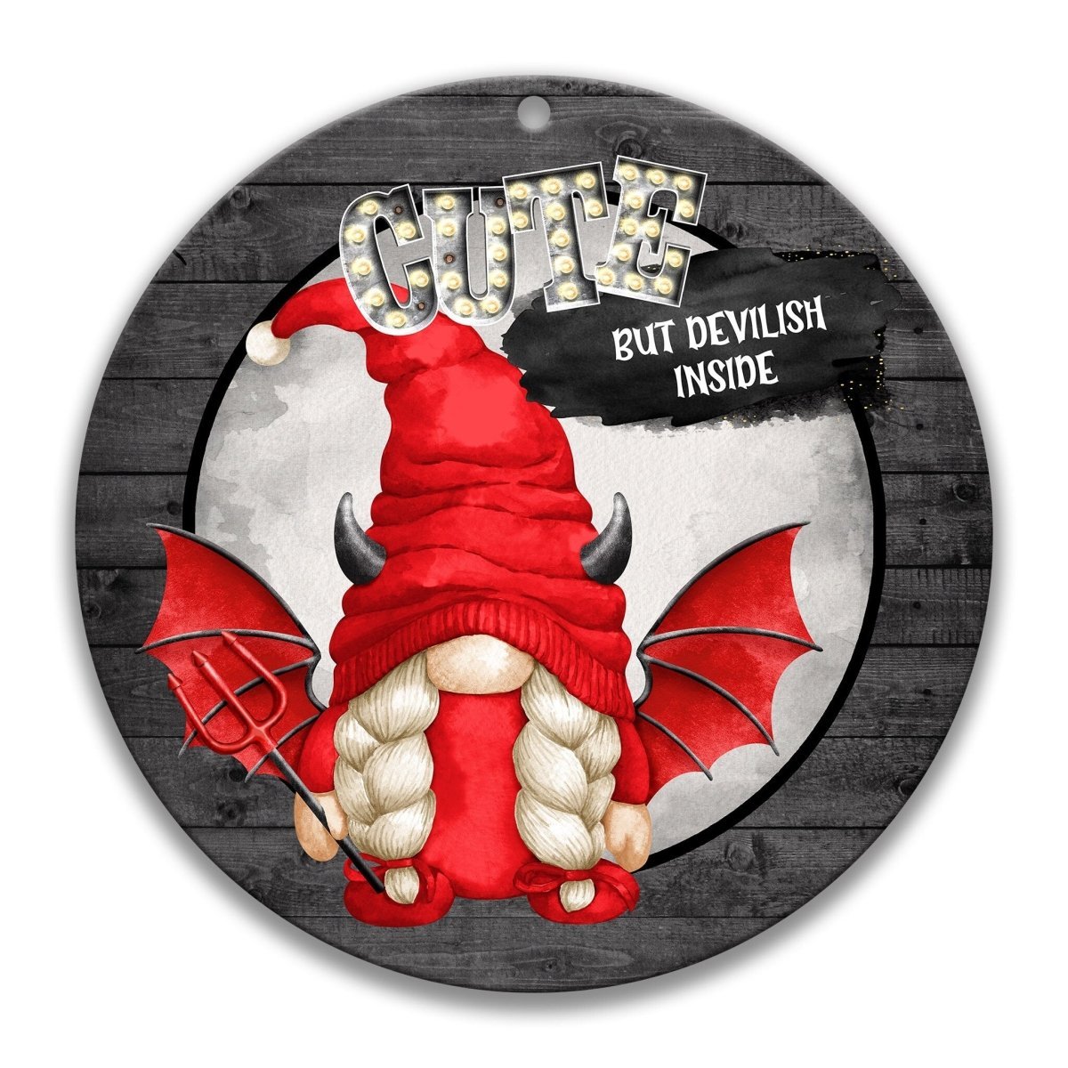 Devil Halloween Gnome Wreath Metal Sign