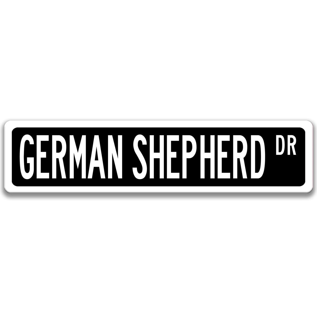 Black German Shepherd DR aluminum street sign with white lettering