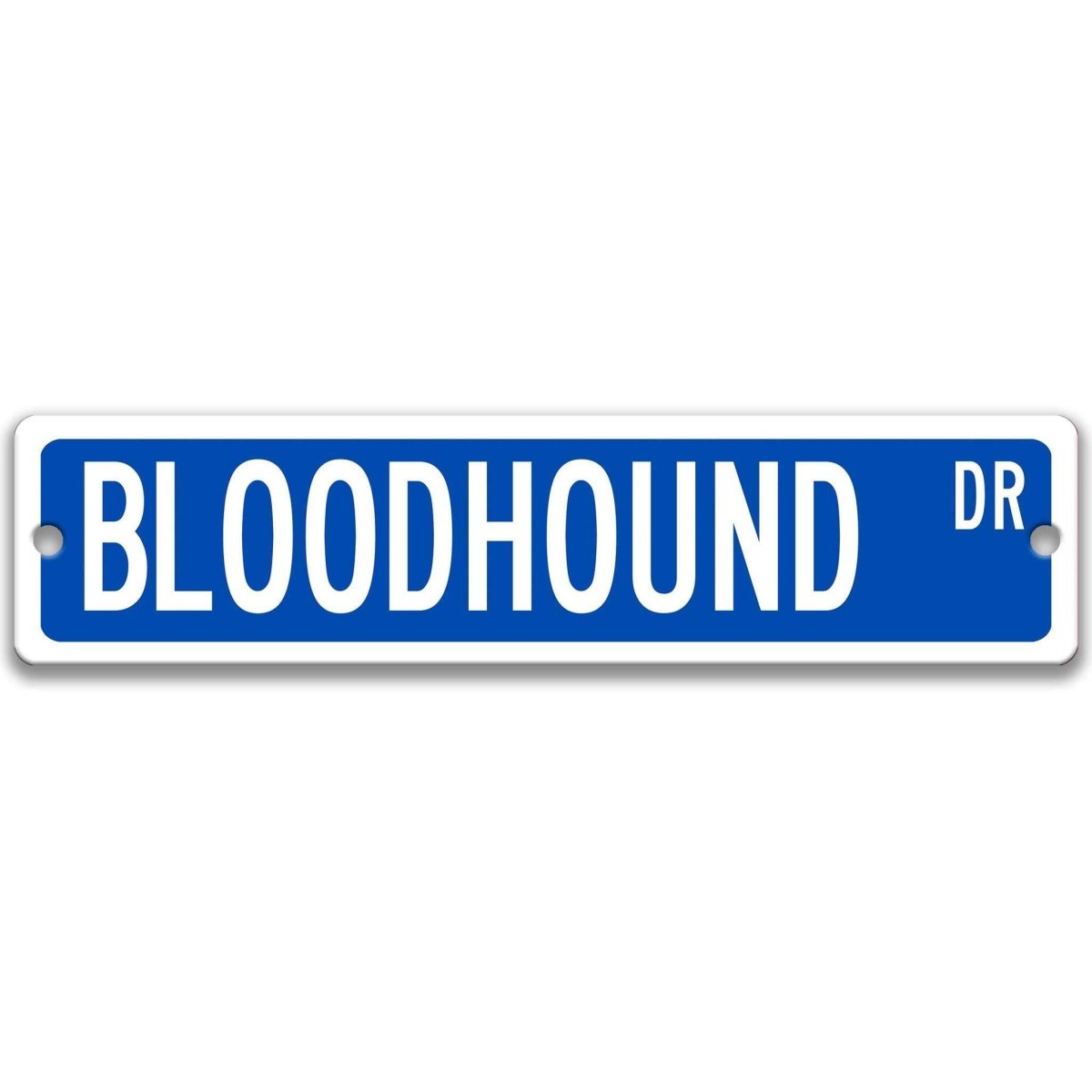 Blue Bloodhound DR aluminum street sign with white lettering