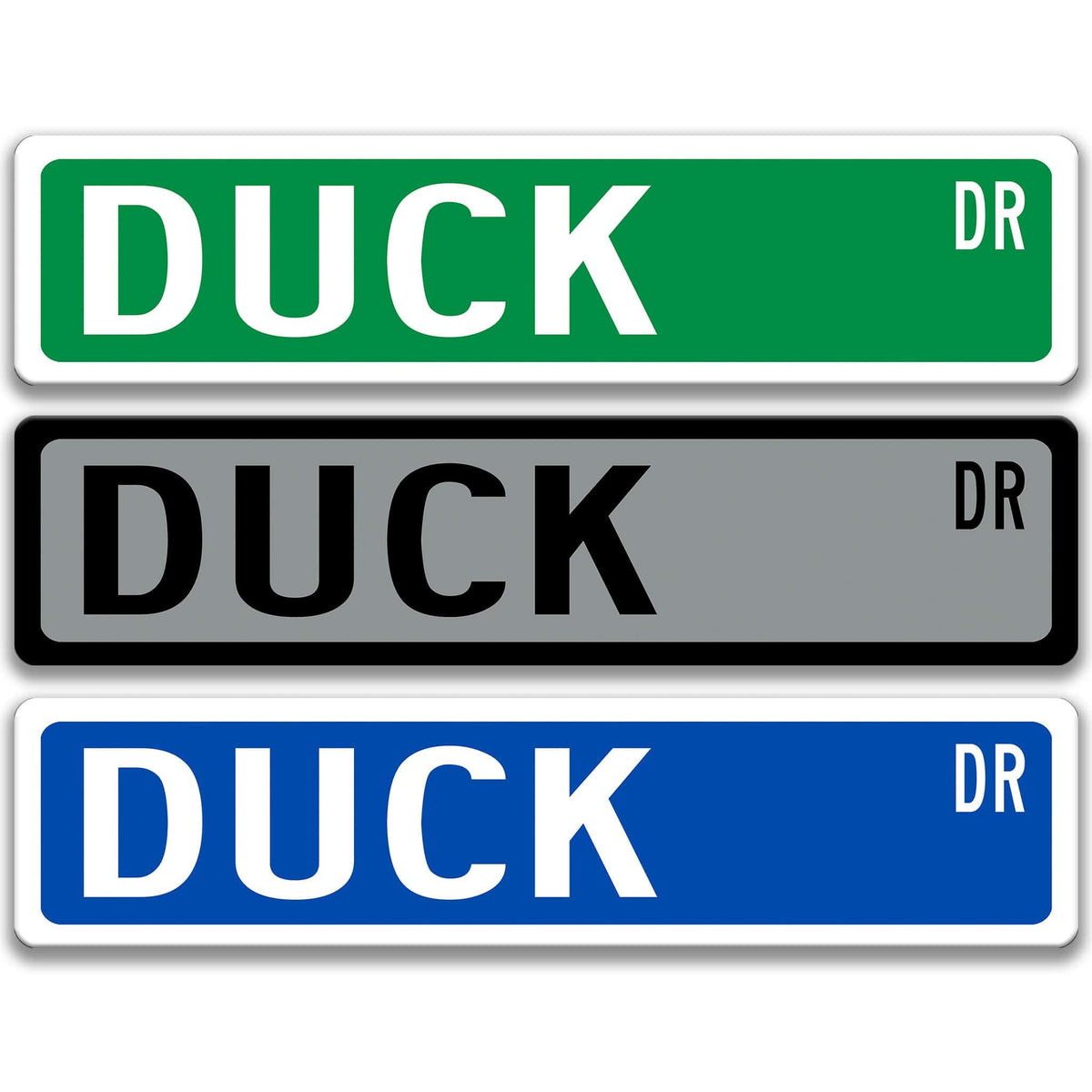 Duck metal street sign with black duck silhouette, customizable background color, heavy gauge aluminum