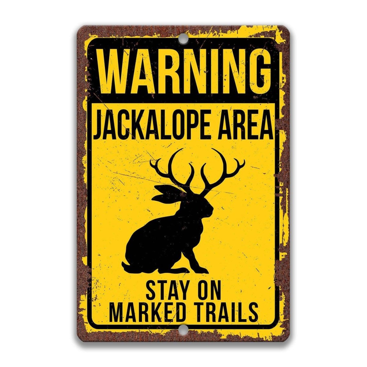 Jackalope Yellow Warning Metal Sign