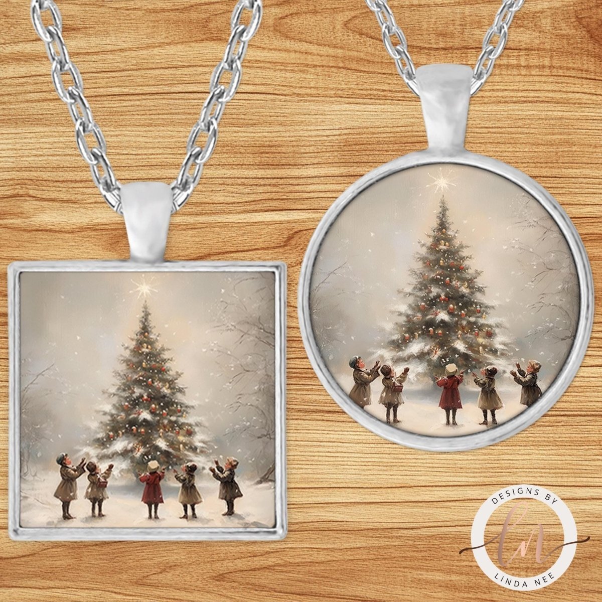 Victorian Children Christmas Tree Pendant Necklace