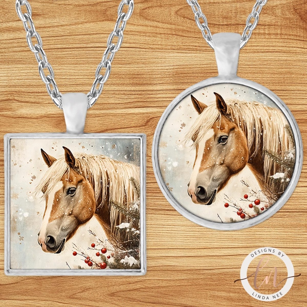 Palomino Horse Winter Pendant Necklace