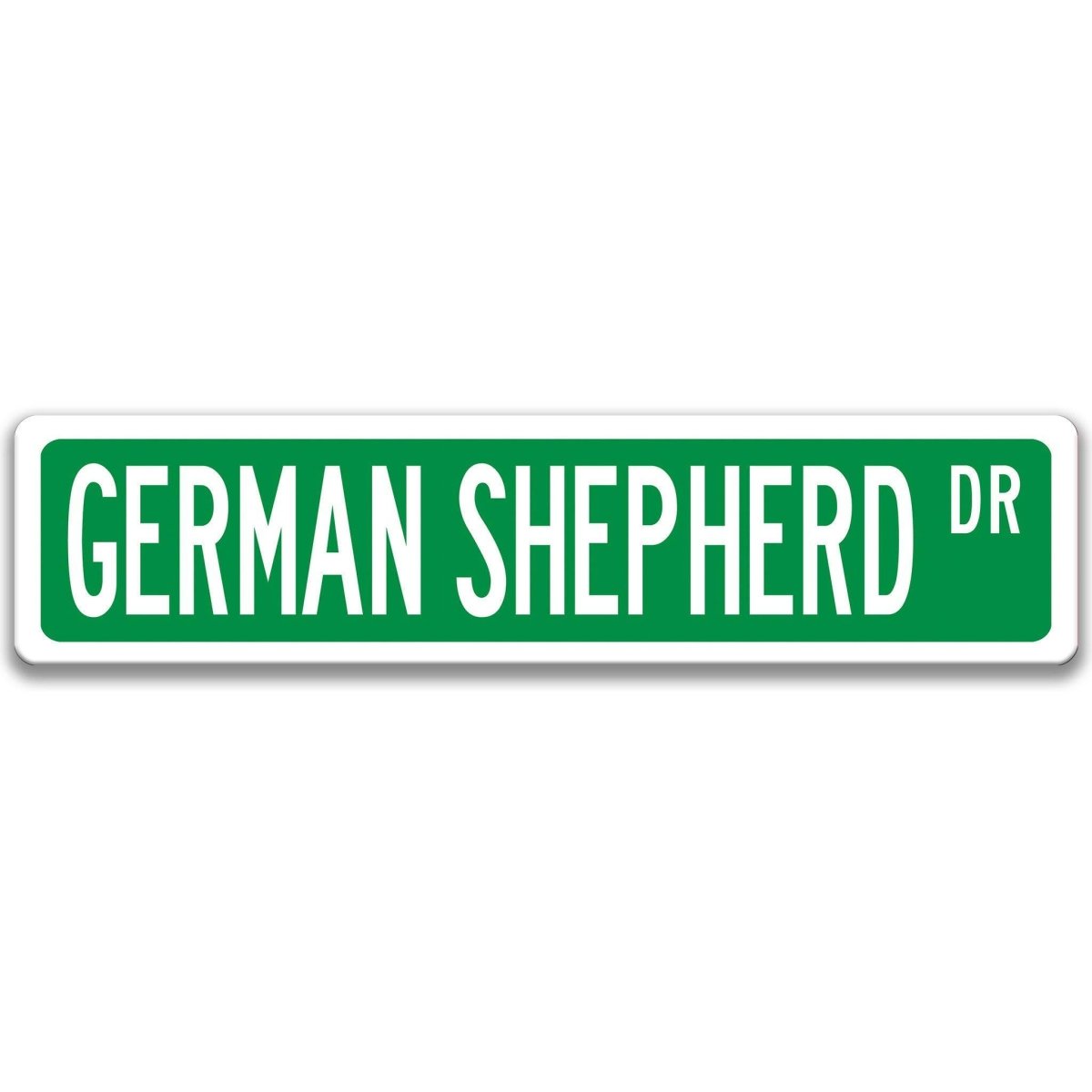 Green German Shepherd DR aluminum street sign with white lettering