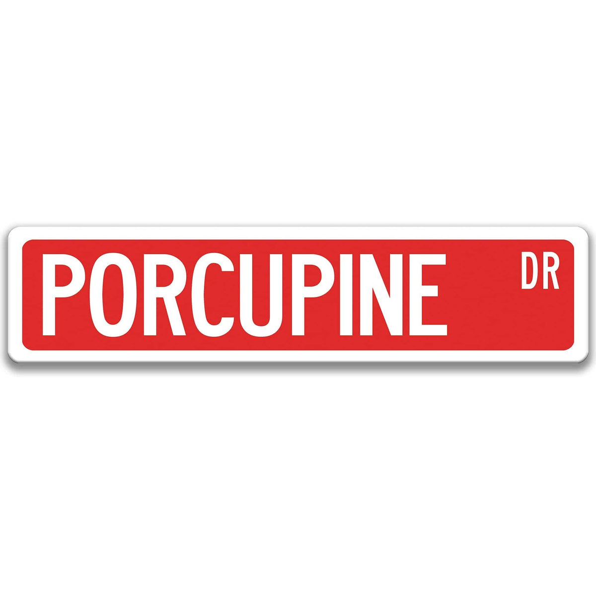 Porcupine metal street sign in red background