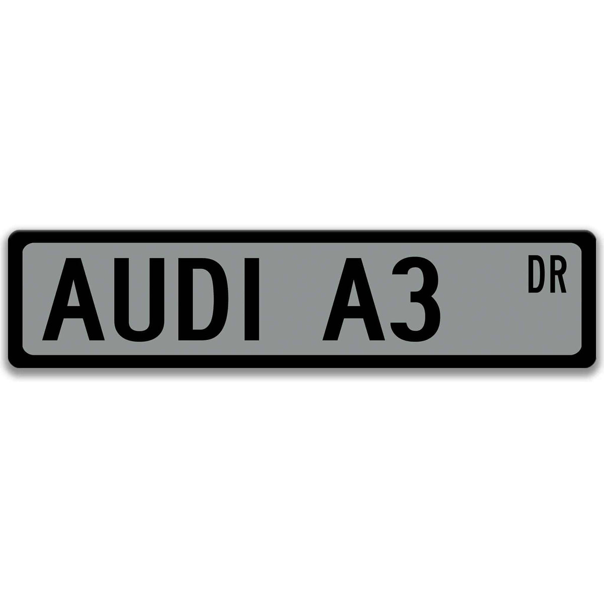 Gray Audi A3 DR aluminum street sign with black lettering