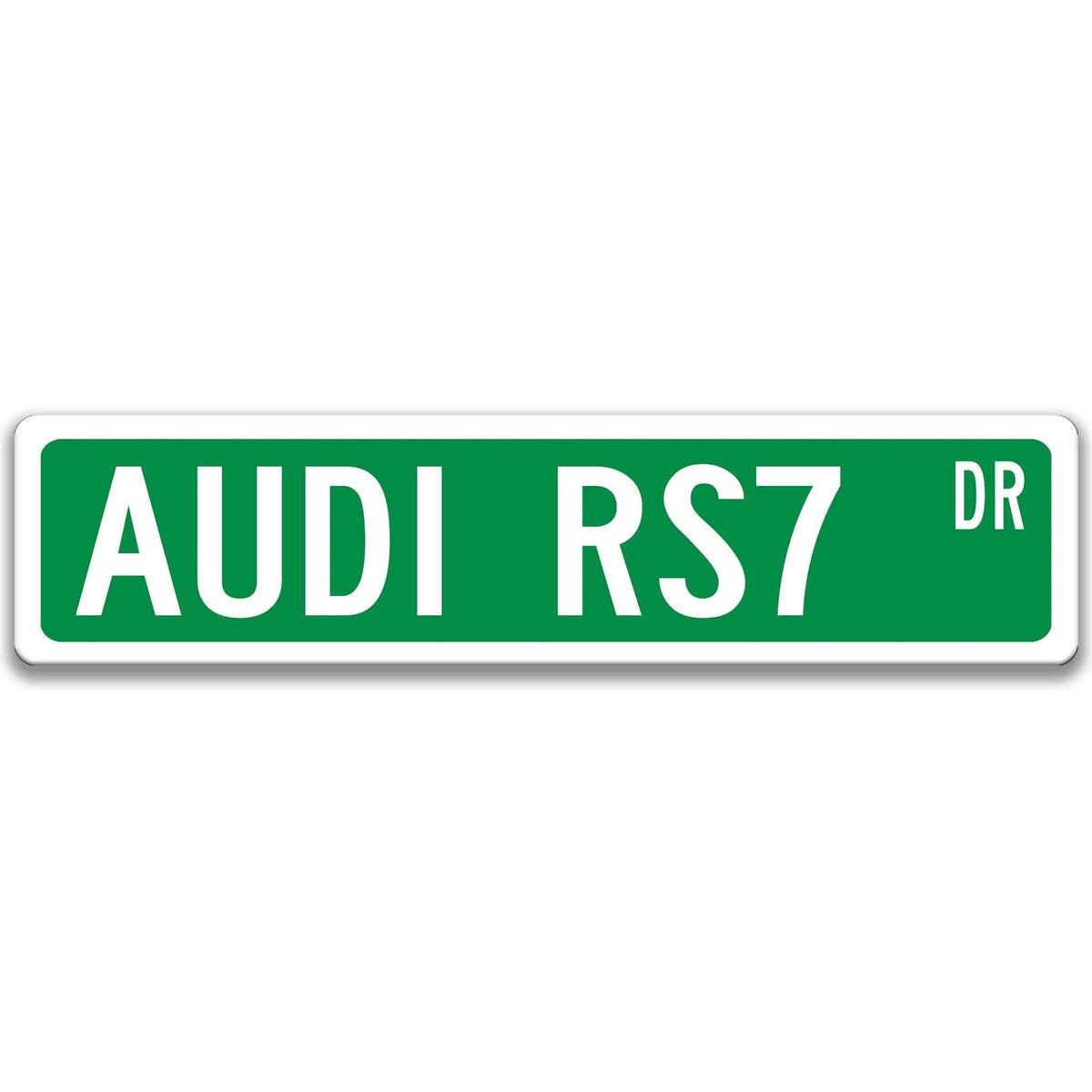 Green Audi RS7 Avant DR aluminum street sign with white lettering