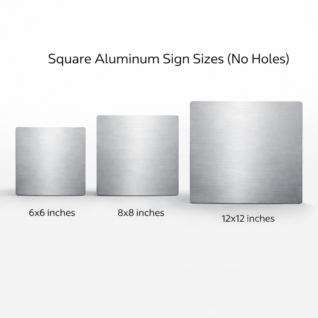 Rectangular aluminum sign size guide: 9 by 12, 12 by 18, and 16 by 24 inches