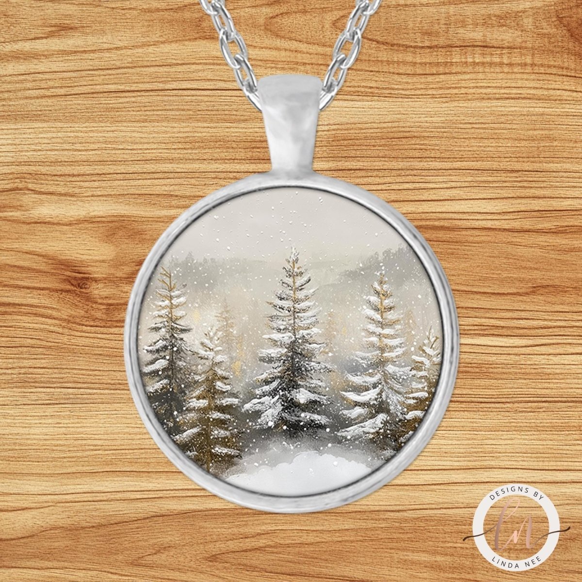 Snowy Pine Forest Pendant Necklace