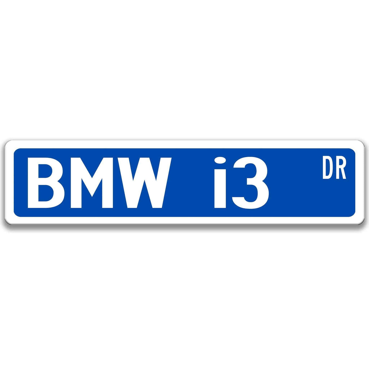 Blue BMW i3 DR aluminum street sign with white lettering