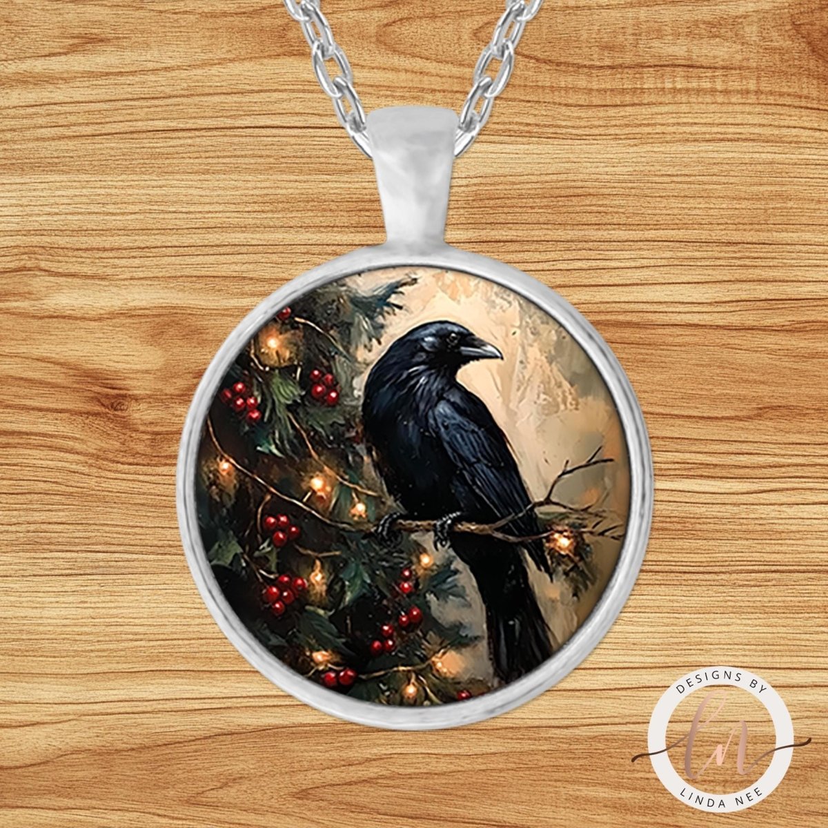 Holly Berry Raven Pendant Necklace