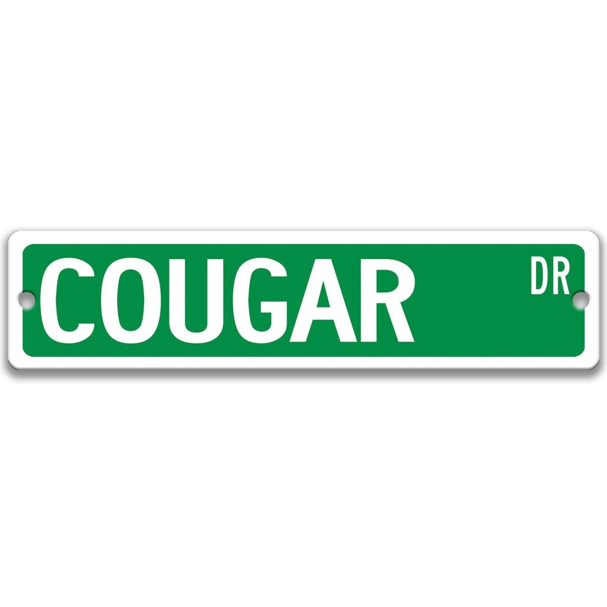 Cougar metal street sign in green background