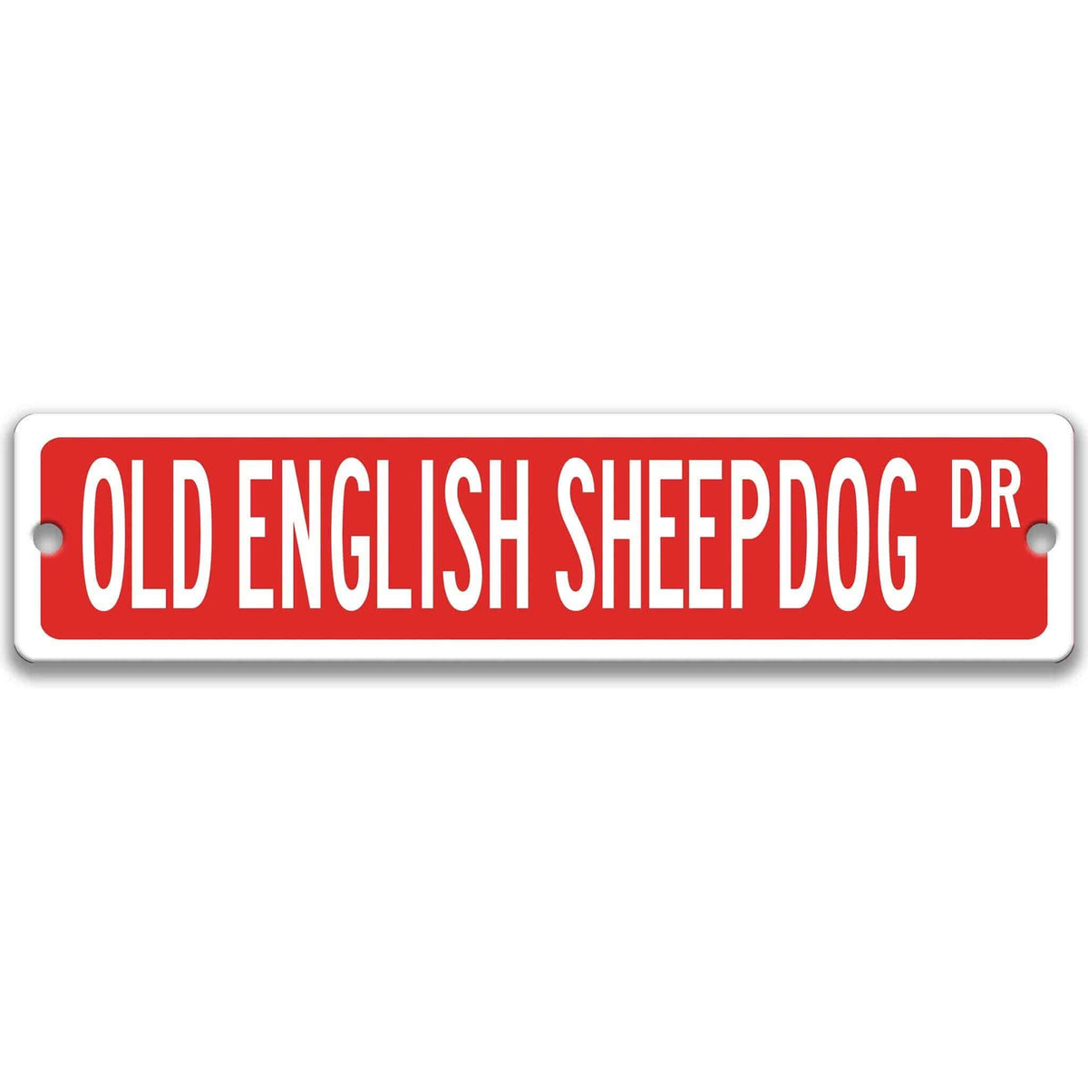 Blue Old English Sheepdog DR aluminum street sign with white lettering
