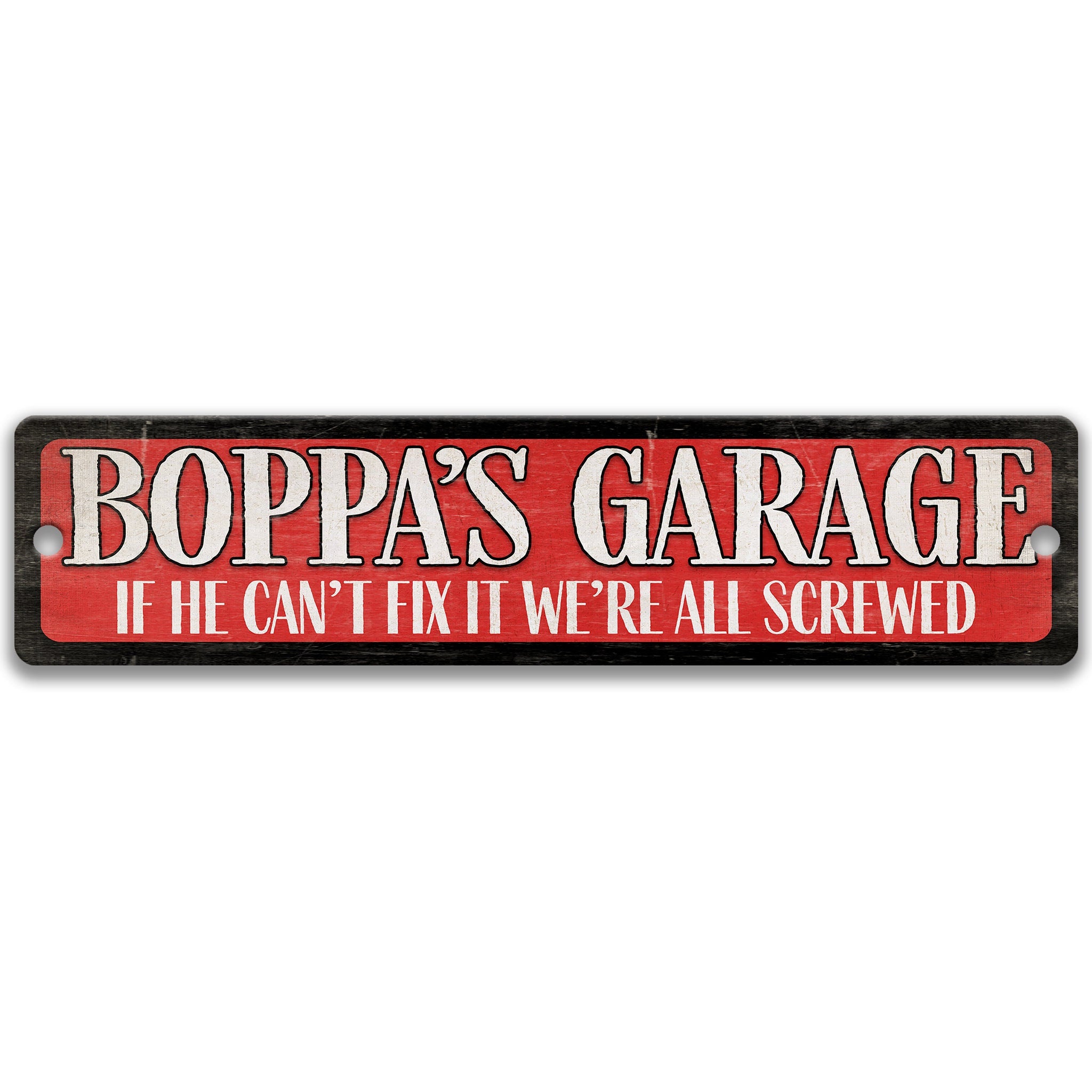 a sign with the text "BOppa's Garage" in bold, red letters.