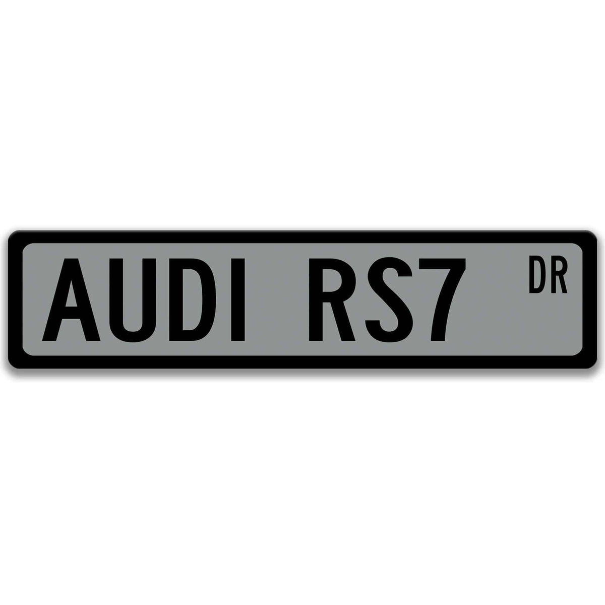 Gray Audi RS7 Avant DR aluminum street sign with black lettering