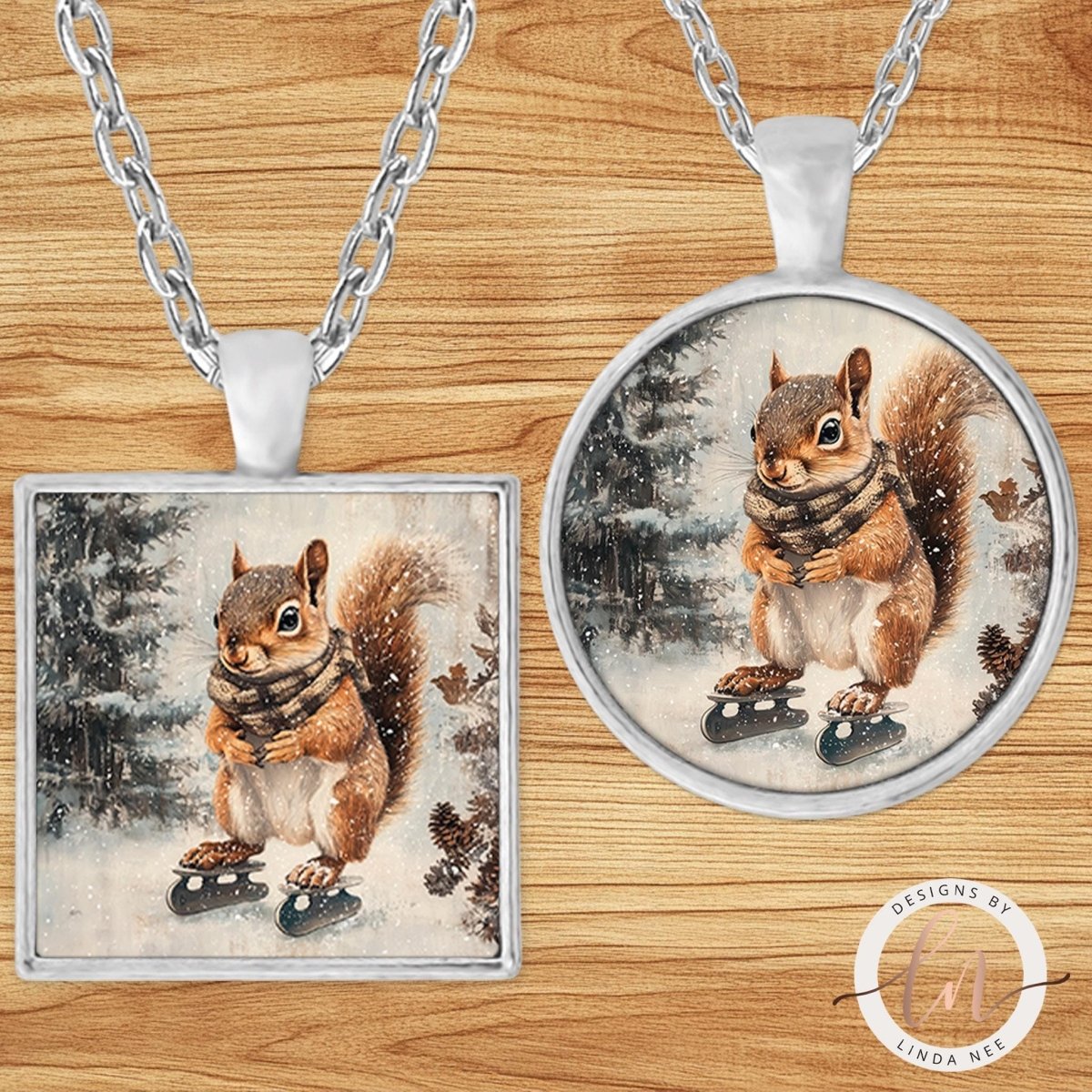 Ice Skating Squirrel Pendant Necklace