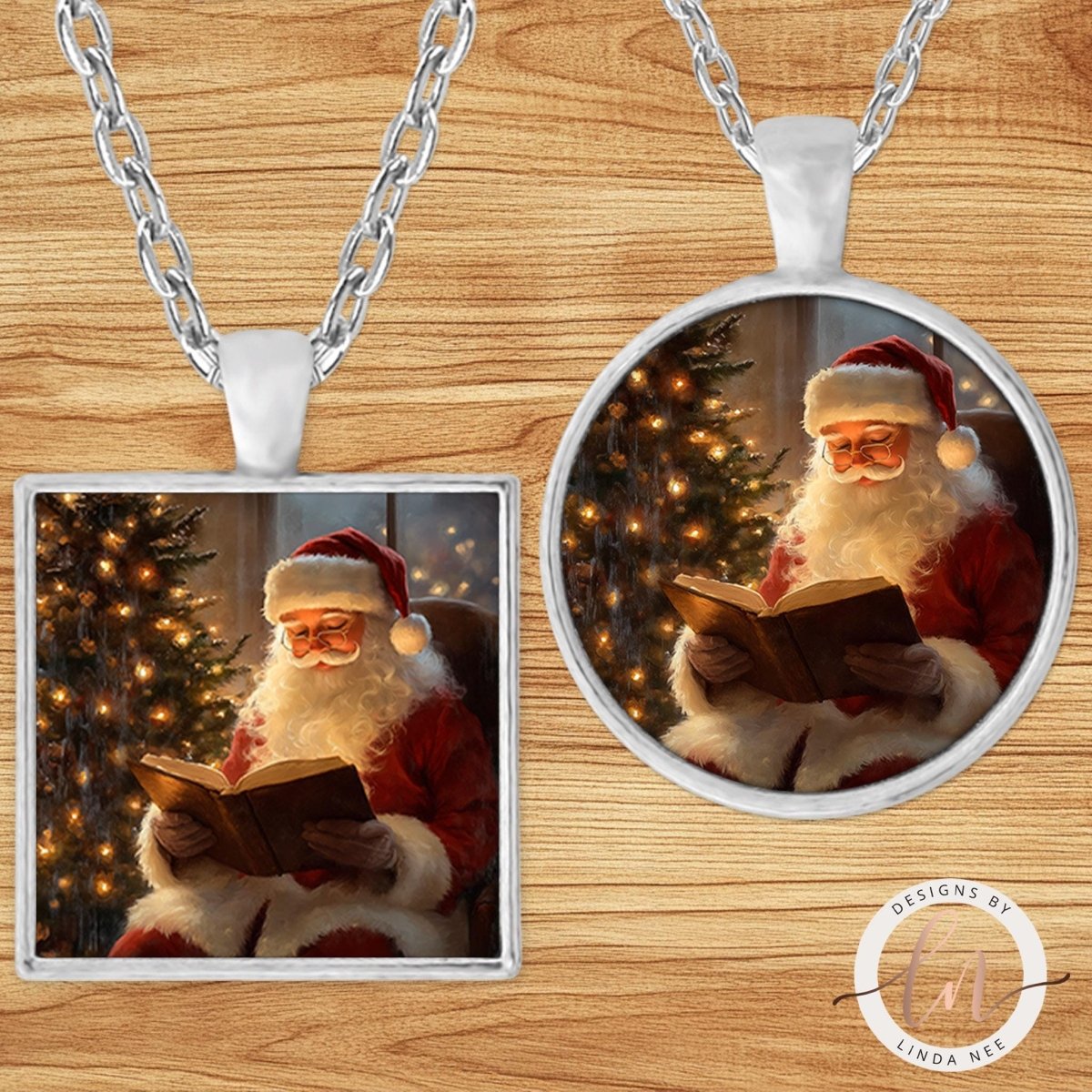 Santa Reading Christmas Pendant Necklace