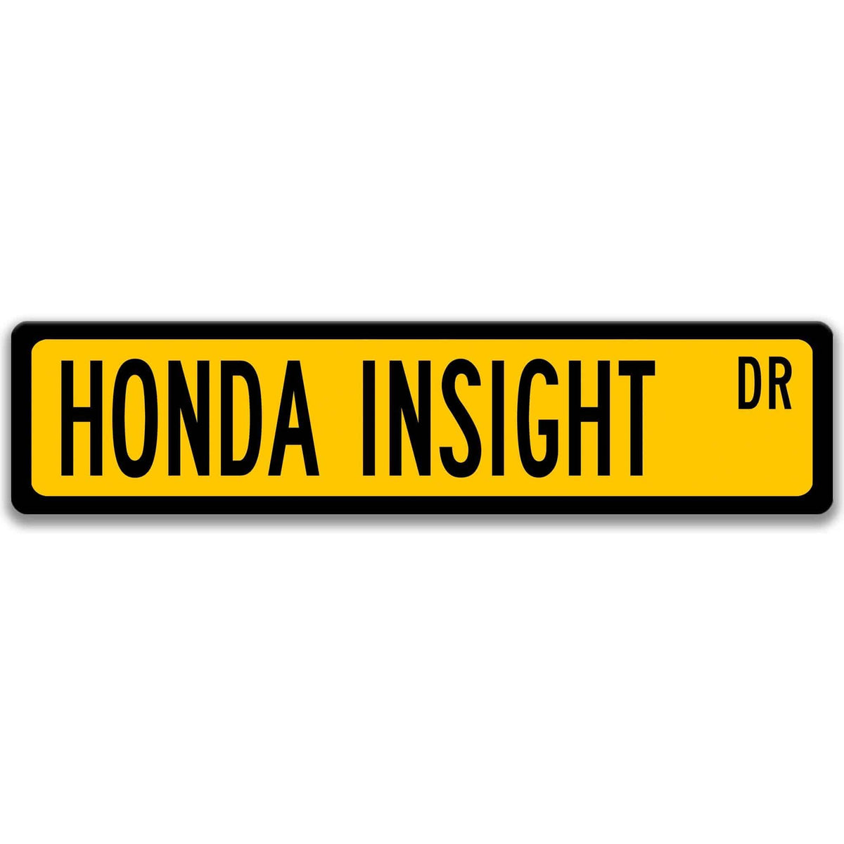 Yellow Honda Insight DR aluminum street sign with black lettering