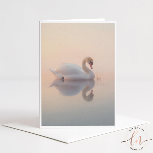 Calm Pastel Swan Reflection Note Card